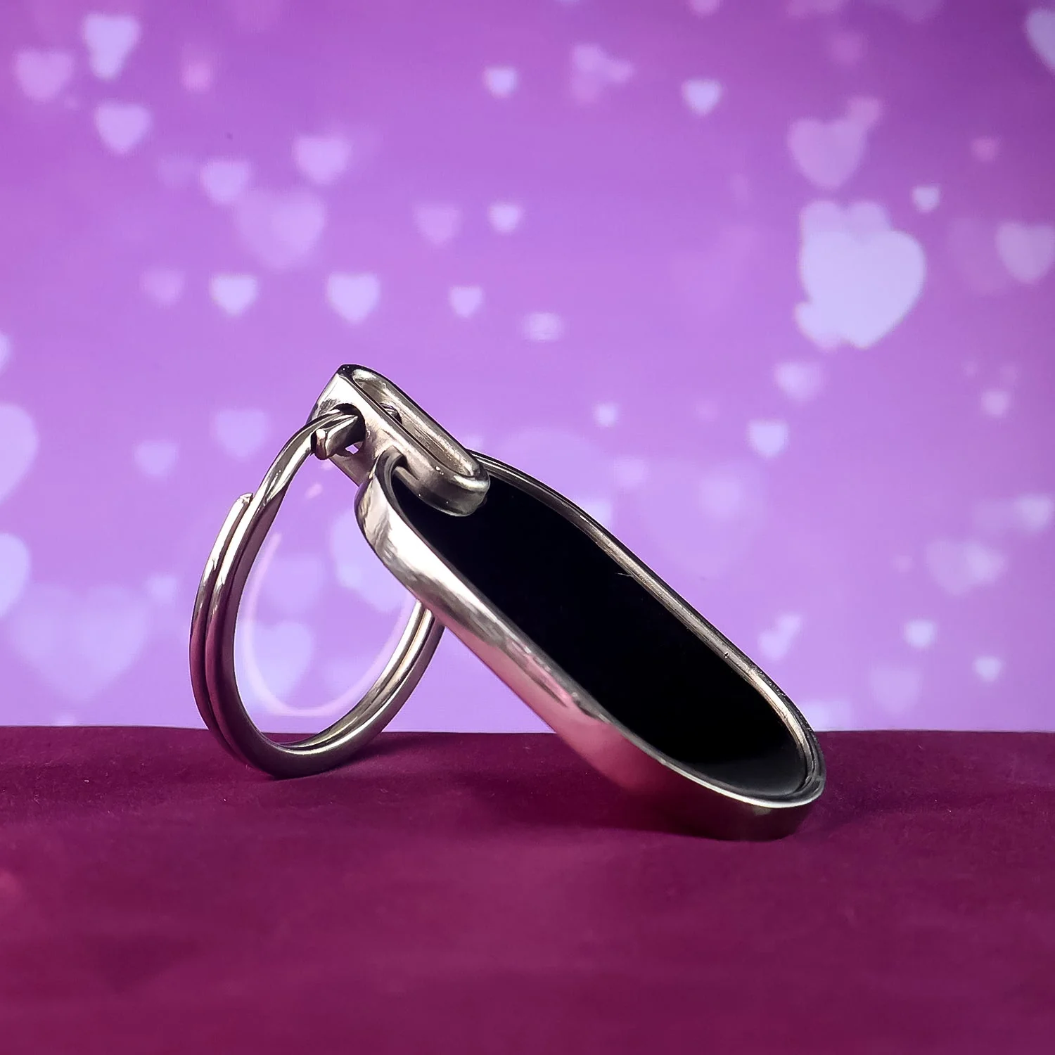 Customized / Personalized Elegant Black & Silver Oval Metal Keychain (1 Pc) - Image 4