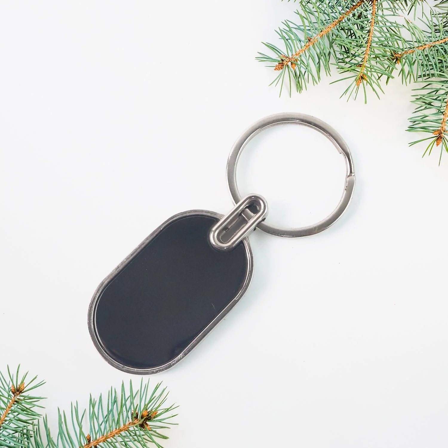 Customized / Personalized Elegant Black & Silver Oval Metal Keychain (1 Pc) - Image 6