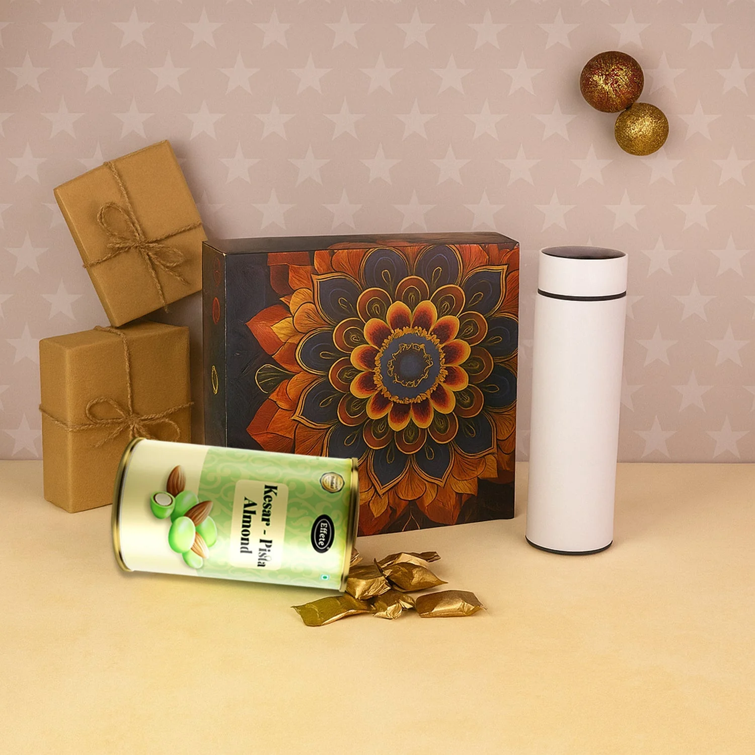 Personalized Temperature Water Bottle with Effete Kesar Pista Almonds 2 Pc Set Mix - Image 6