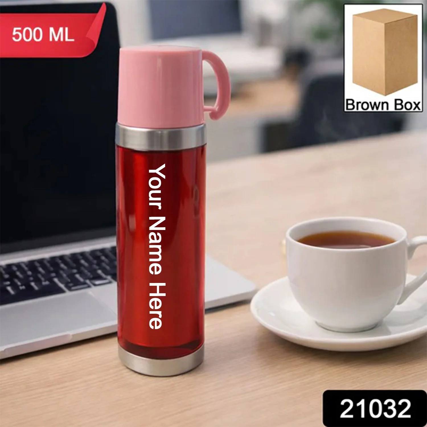 Customize Insulated Travel Mug Bottle with Handle Lid (500 ML) - Image 2
