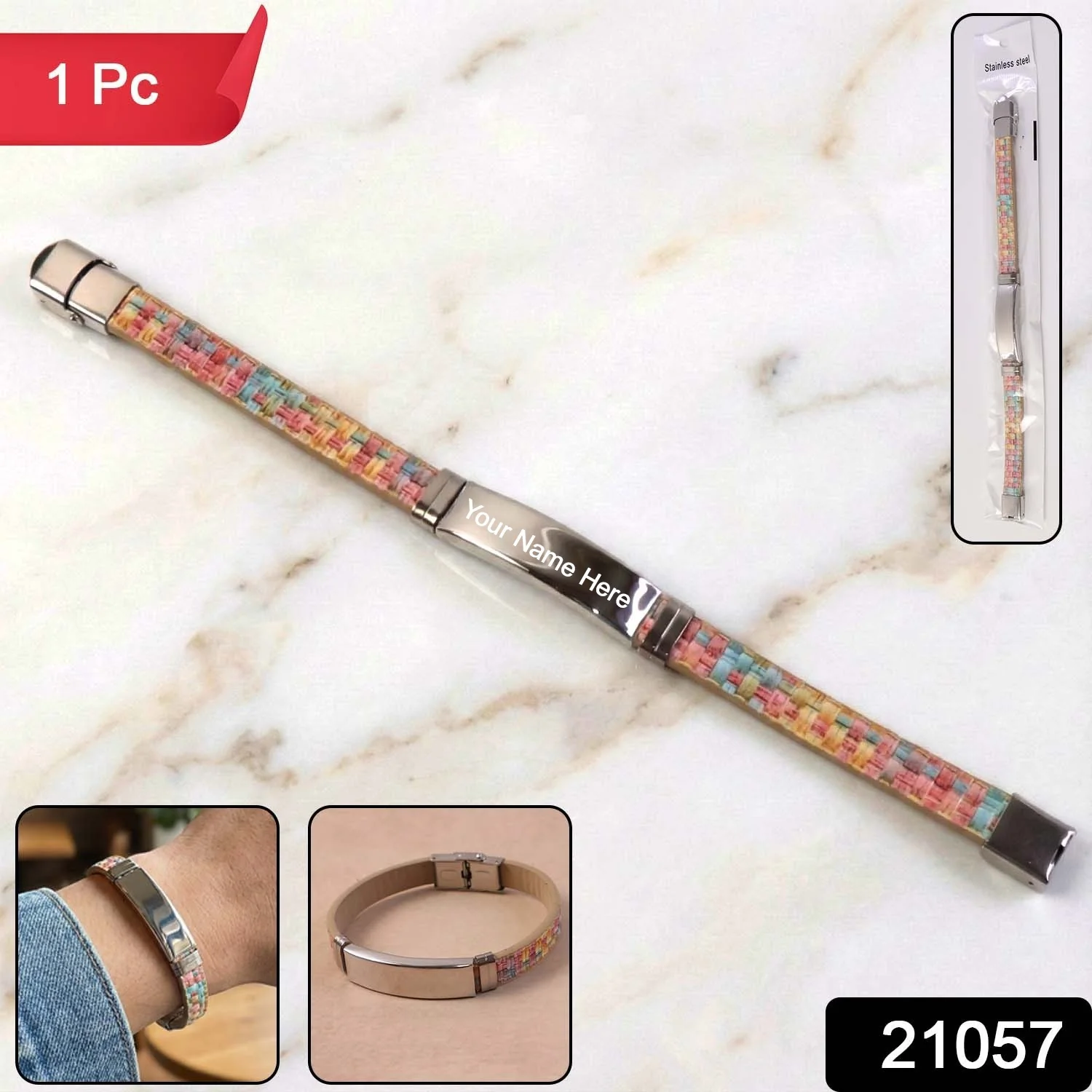 Custom Premium Fancy Wrist Bracelet with Multicolor Woven Design (1 Pc / Mix Design Belt) - Image 2