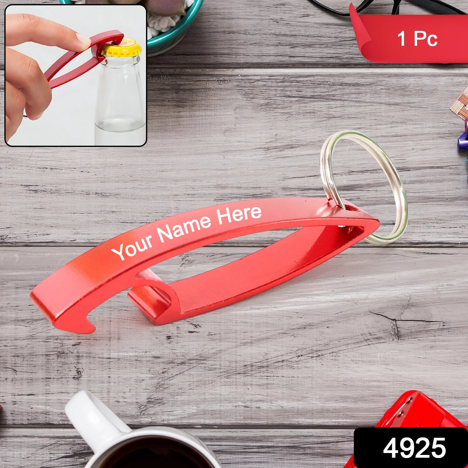 Customized 2 in 1 Compact Metal Bottle Opener with Keyring (1 Pc) - Image 2