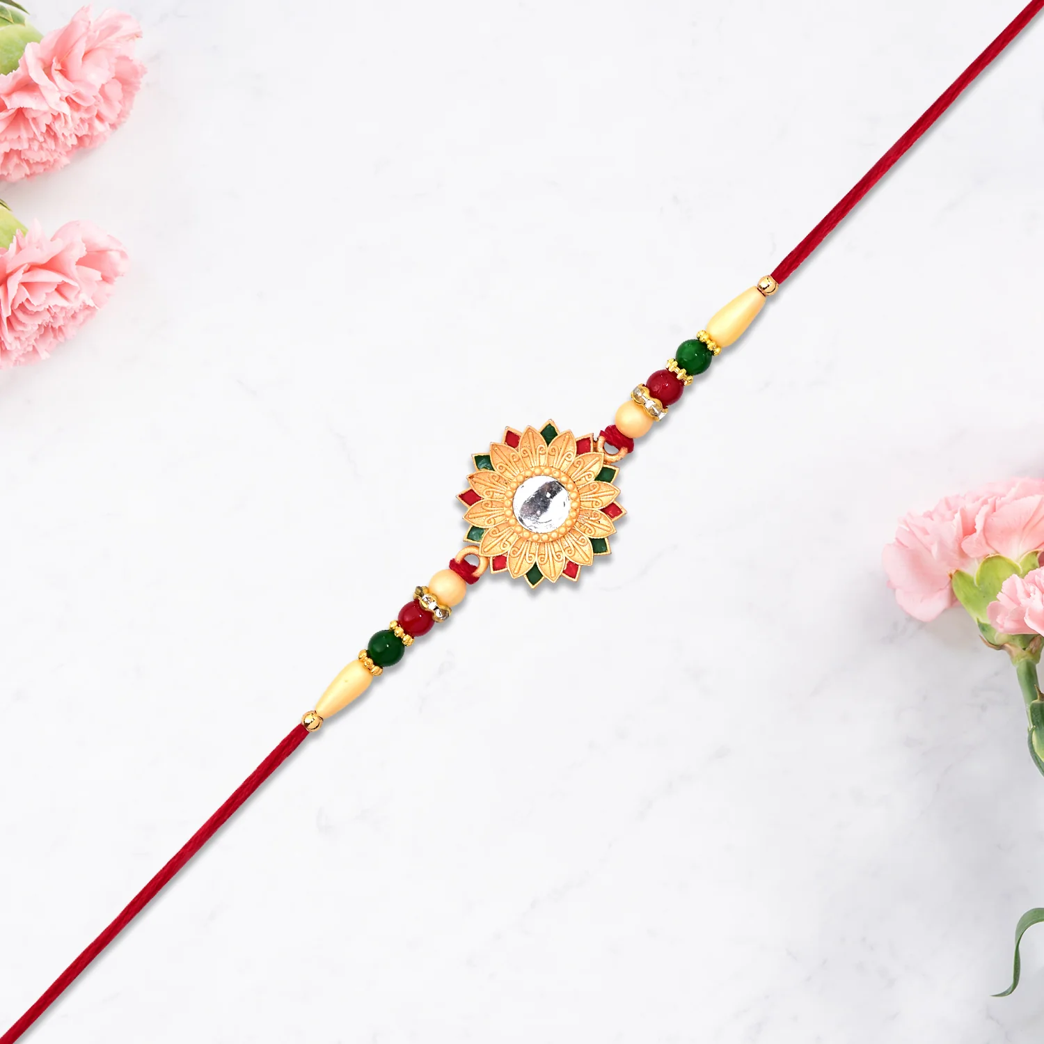 Floral Rakhi with Mirror Centerpiece - Image 3