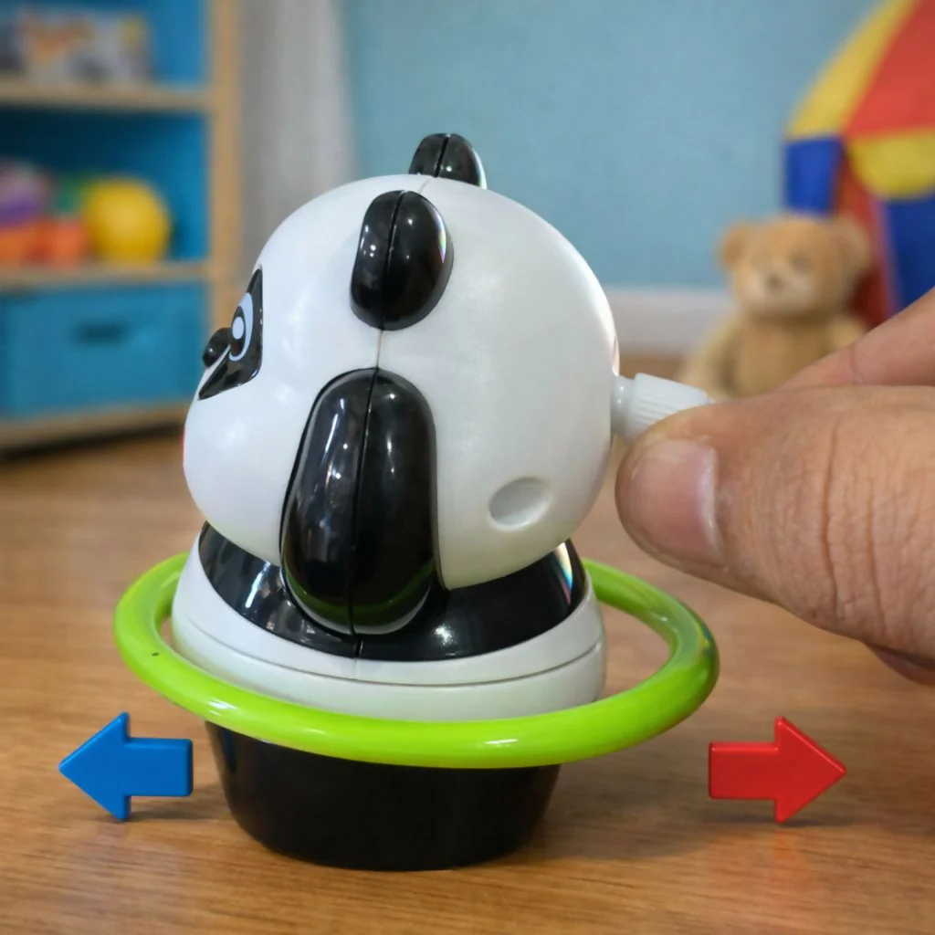 Wind-Up Rotating Panda Toy with Spinning Ring for Kids - Image 4