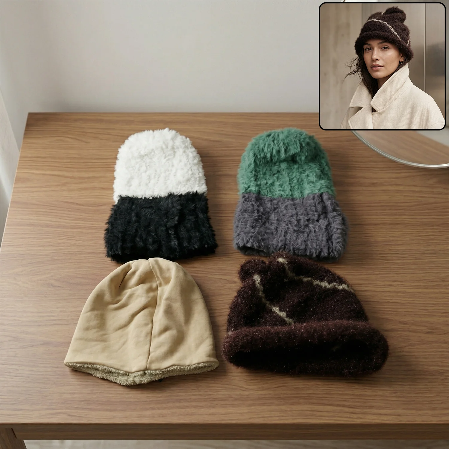 Winter Warm Woolen Beanie Cap for Men & Women (1 Pc, Mix Desin) - Image 3