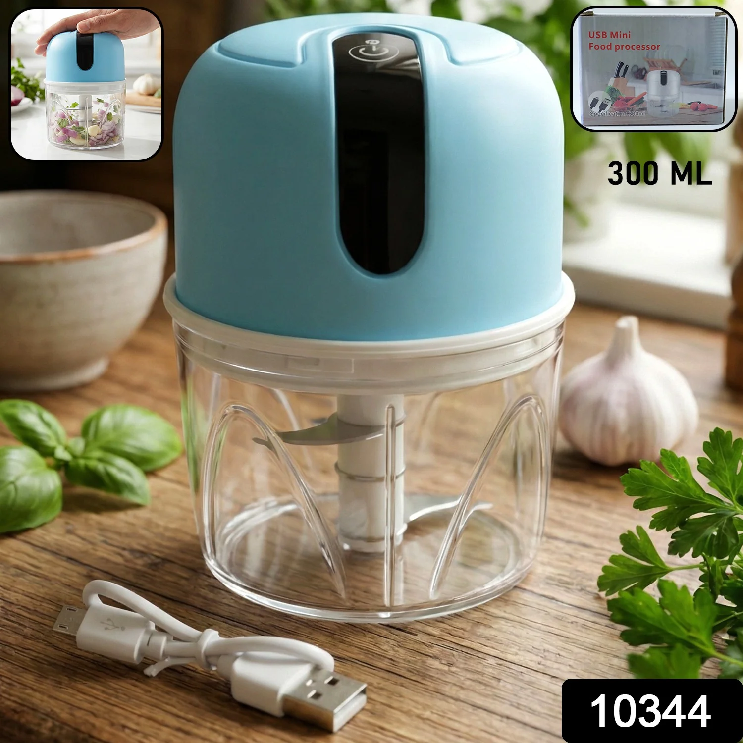 Wireless USB Rechargeable Mini Electric Garlic Machine / Chopper 3 Blades (300Ml) - Image 2
