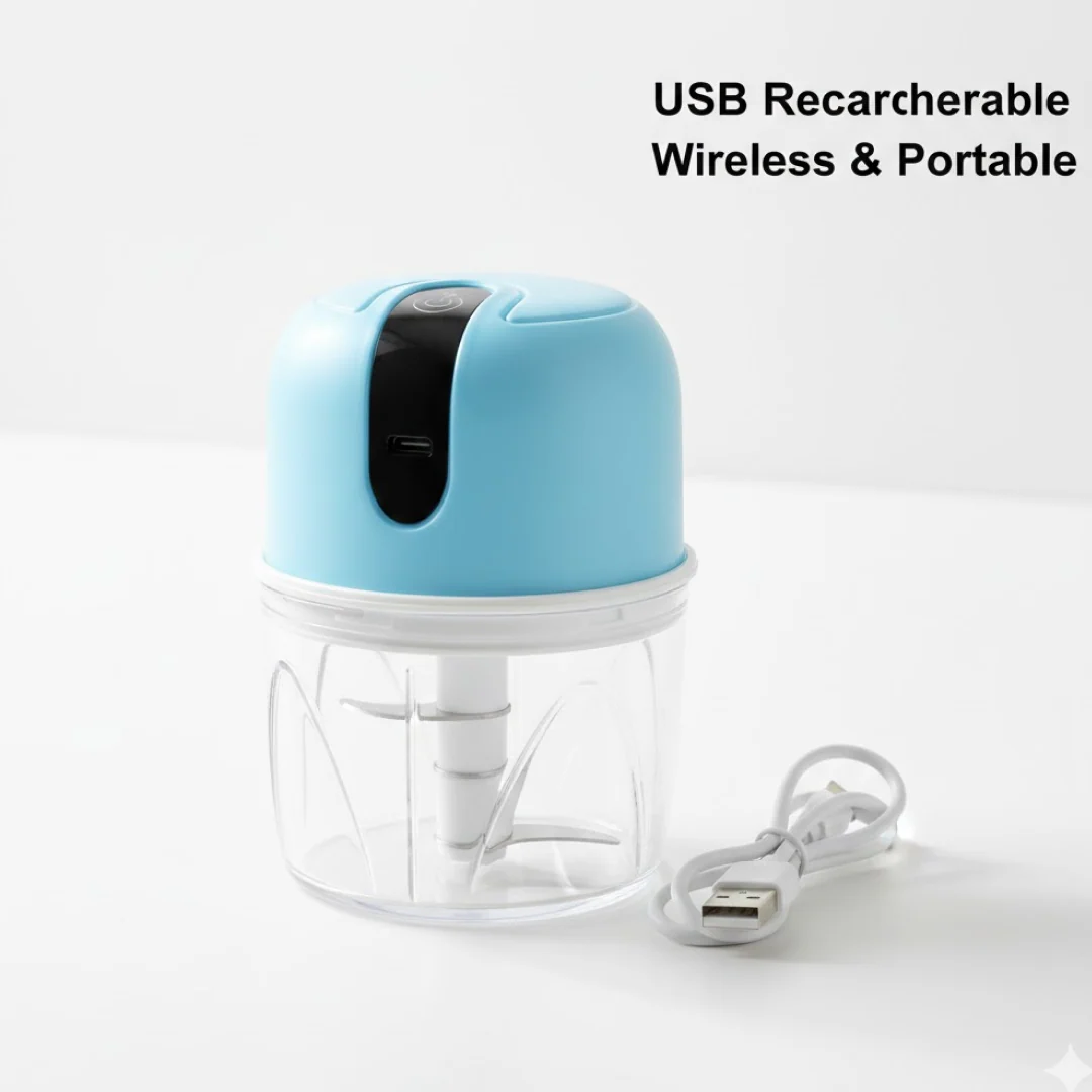 Wireless USB Rechargeable Mini Electric Garlic Machine / Chopper 3 Blades (300Ml) - Image 3