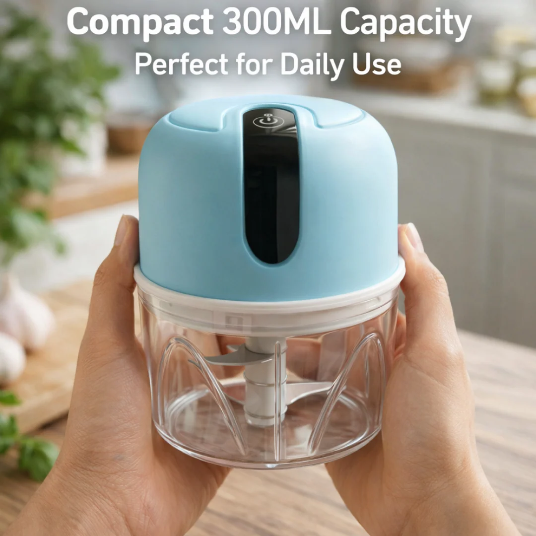 Wireless USB Rechargeable Mini Electric Garlic Machine / Chopper 3 Blades (300Ml) - Image 4