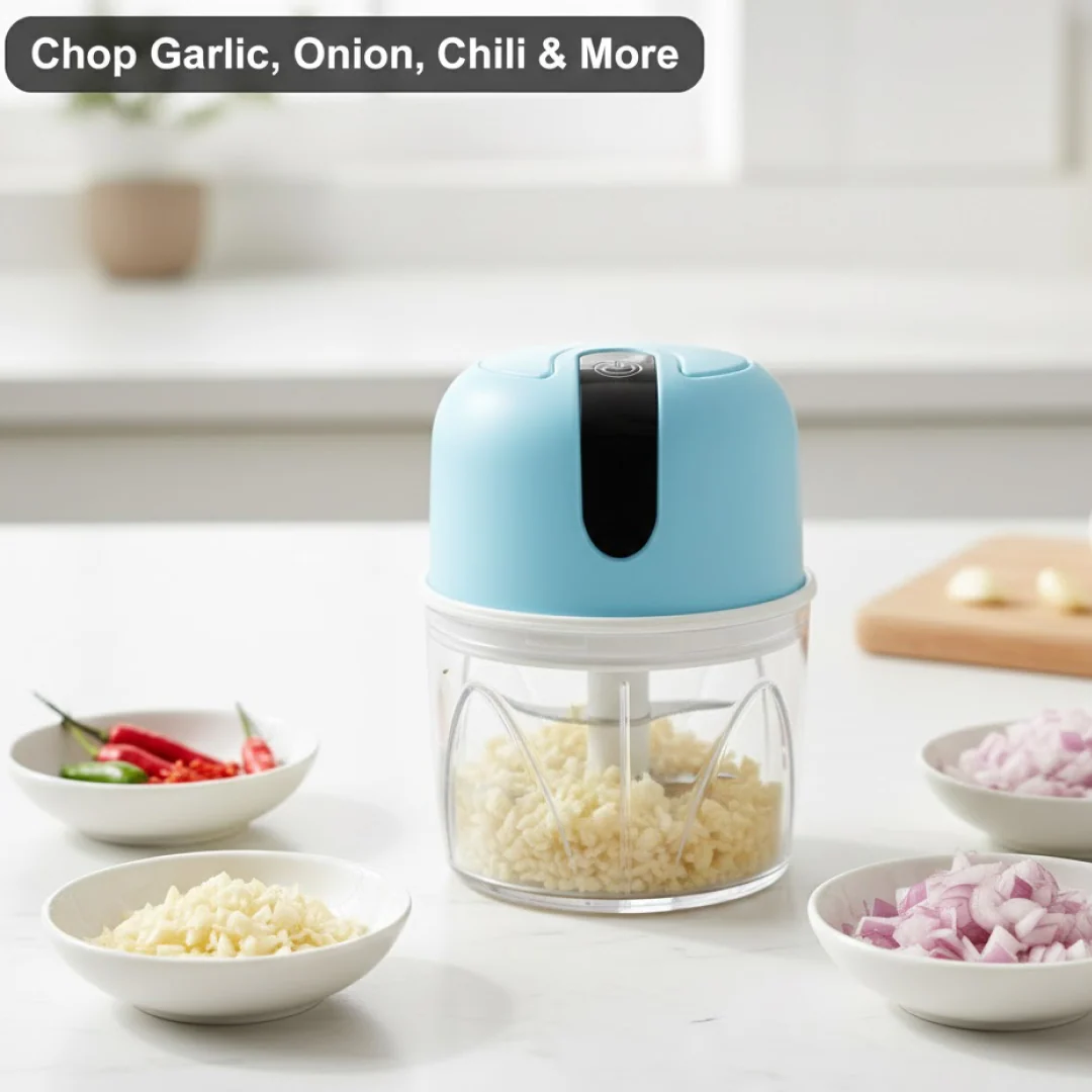Wireless USB Rechargeable Mini Electric Garlic Machine / Chopper 3 Blades (300Ml) - Image 5