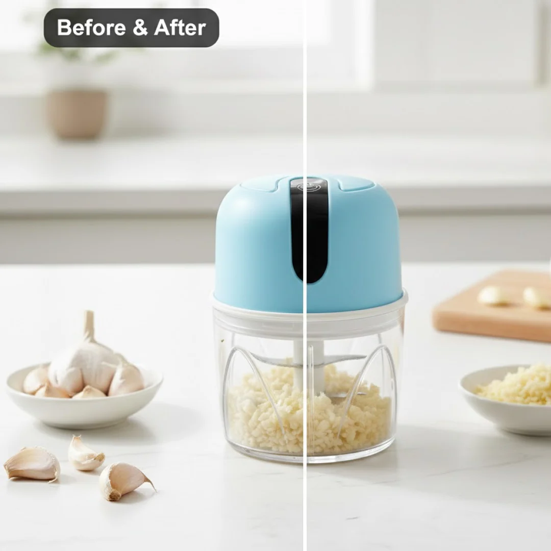 Wireless USB Rechargeable Mini Electric Garlic Machine / Chopper 3 Blades (300Ml) - Image 6