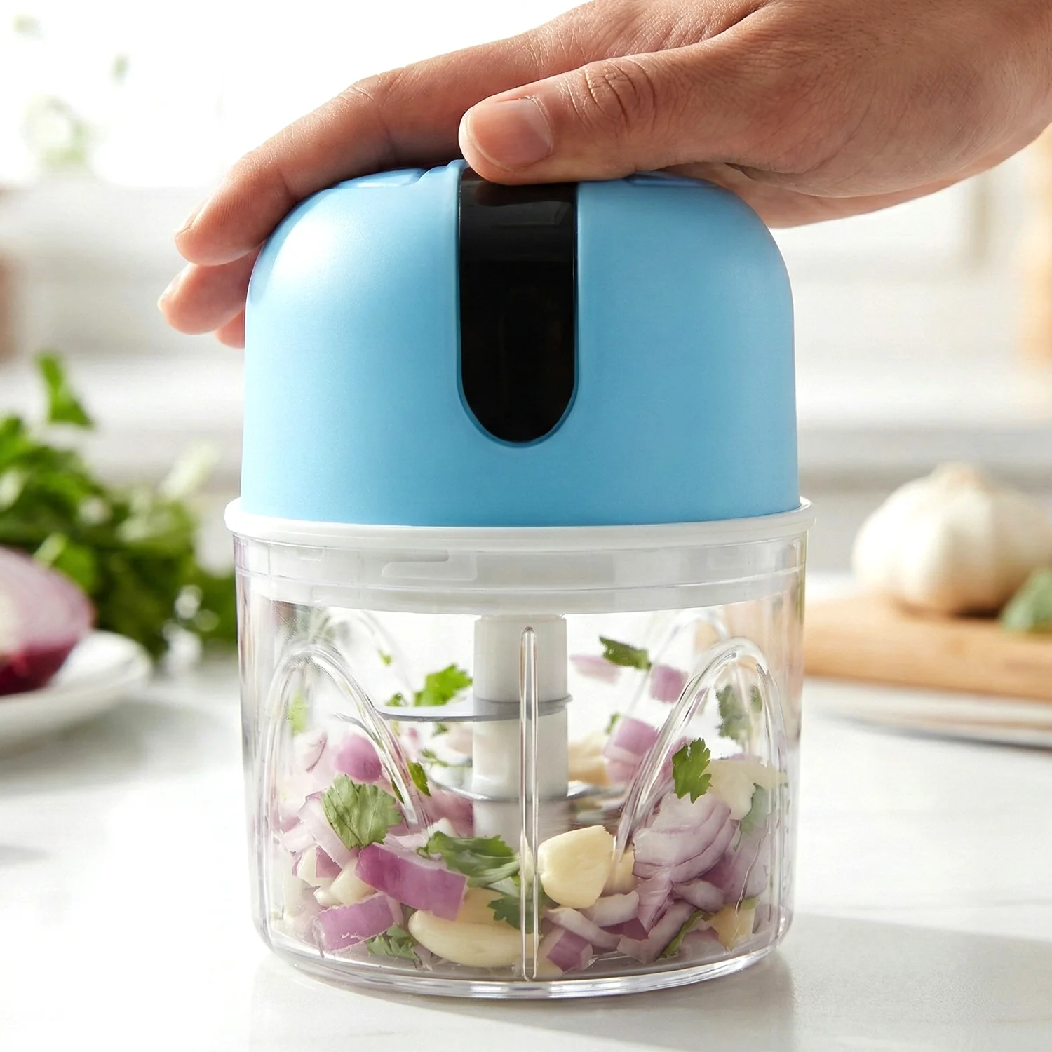 Wireless USB Rechargeable Mini Electric Garlic Machine / Chopper 3 Blades (300Ml) - Image 8