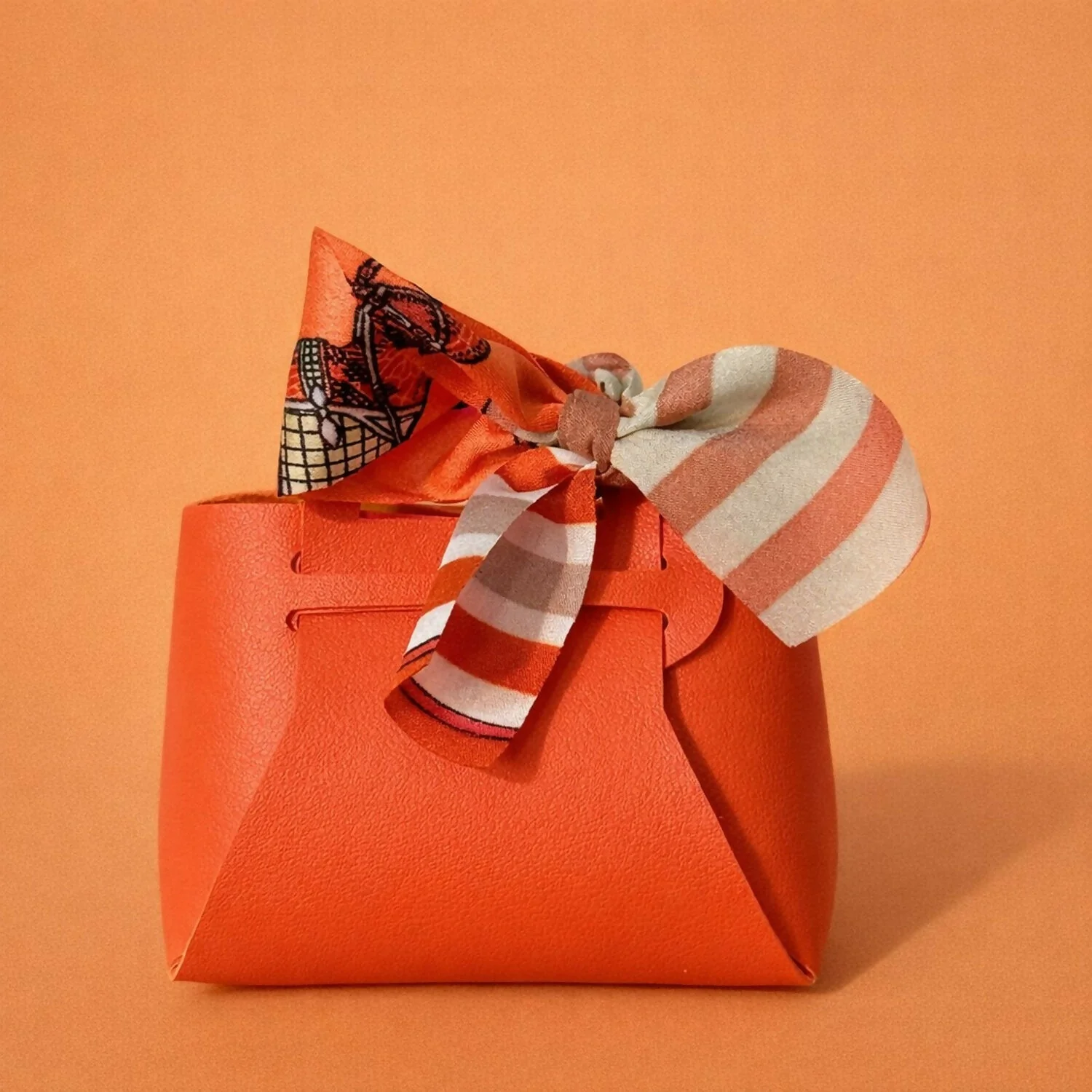 Women’s Structured Mini Handbag with Printed Scarf Handle | Compact Stylish Purse - Image 2