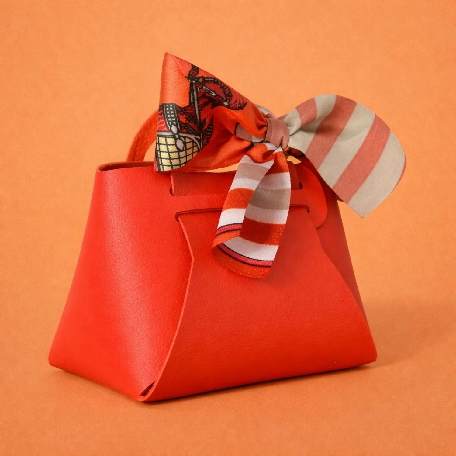 Women’s Structured Mini Handbag with Printed Scarf Handle | Compact Stylish Purse - Image 3