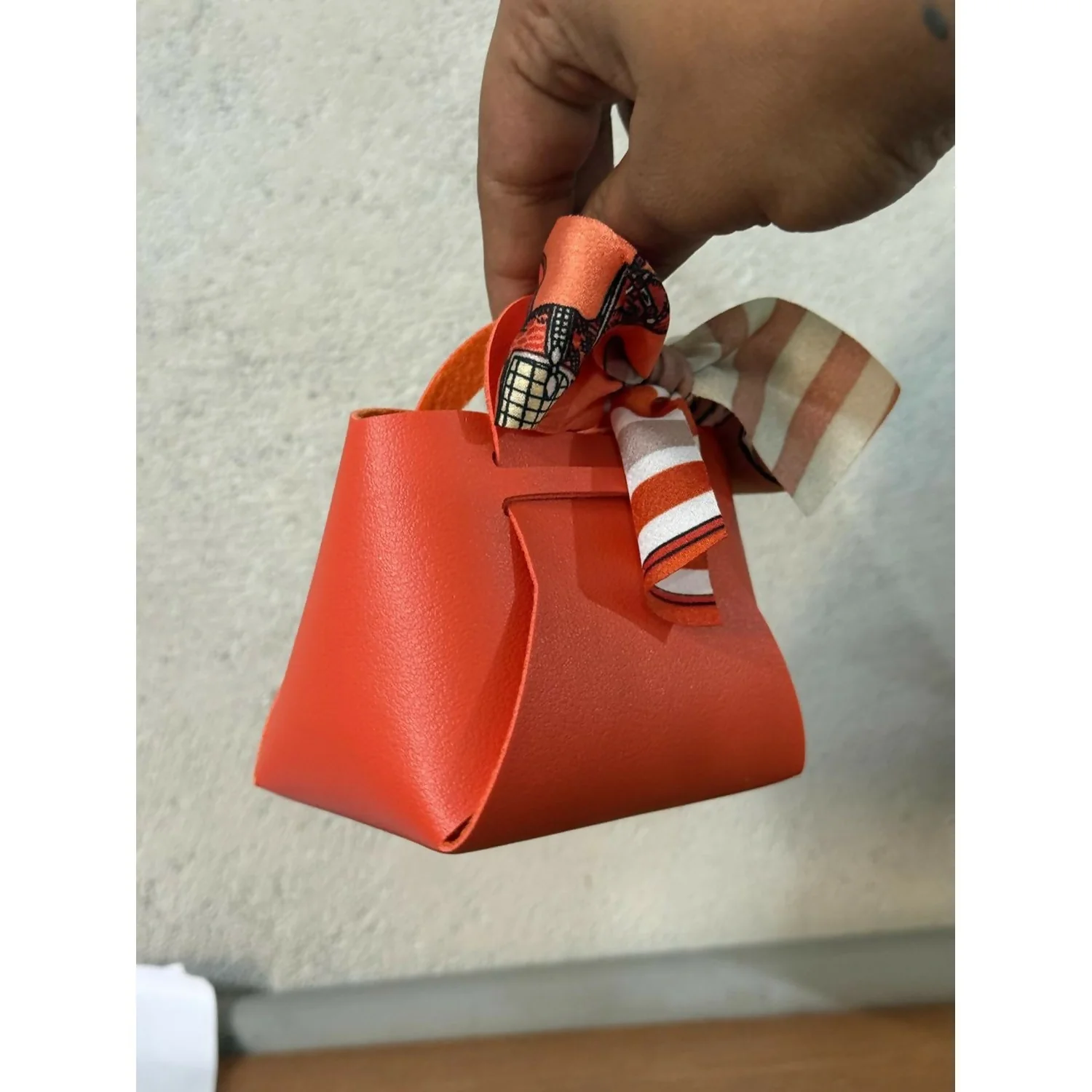 Women’s Structured Mini Handbag with Printed Scarf Handle | Compact Stylish Purse - Image 4