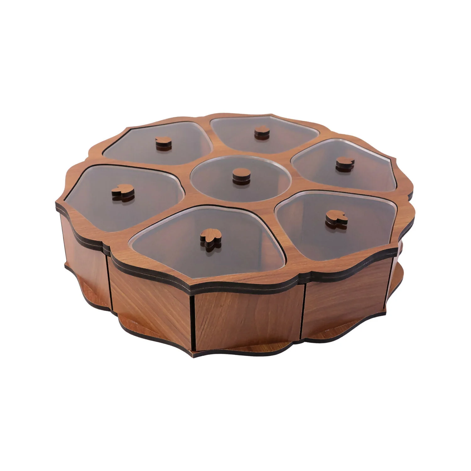 Wooden 7-Section Dry Fruit Storage Box with Transparent Lids - Image 5