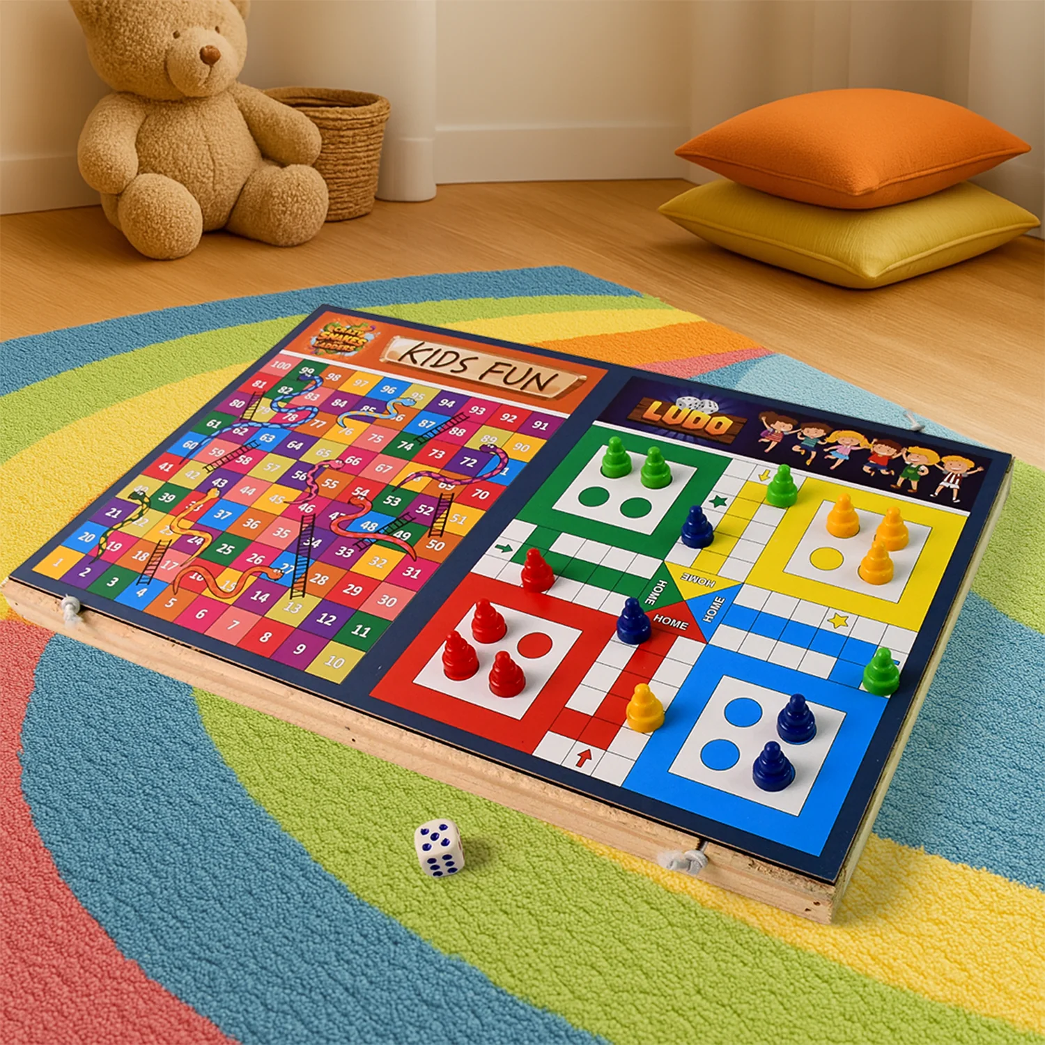 Wooden Board Game Set – Ludo, Snakes & Ladders, and Desktop Football (3-in-1) - Image 6