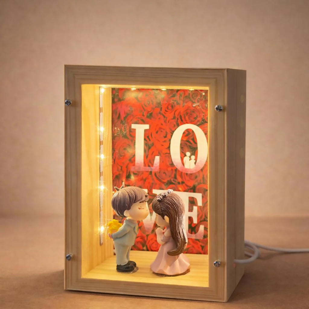 Wooden Couple Shadow Box Lamp for Bedroom, Table & Gift Decor - Image 4