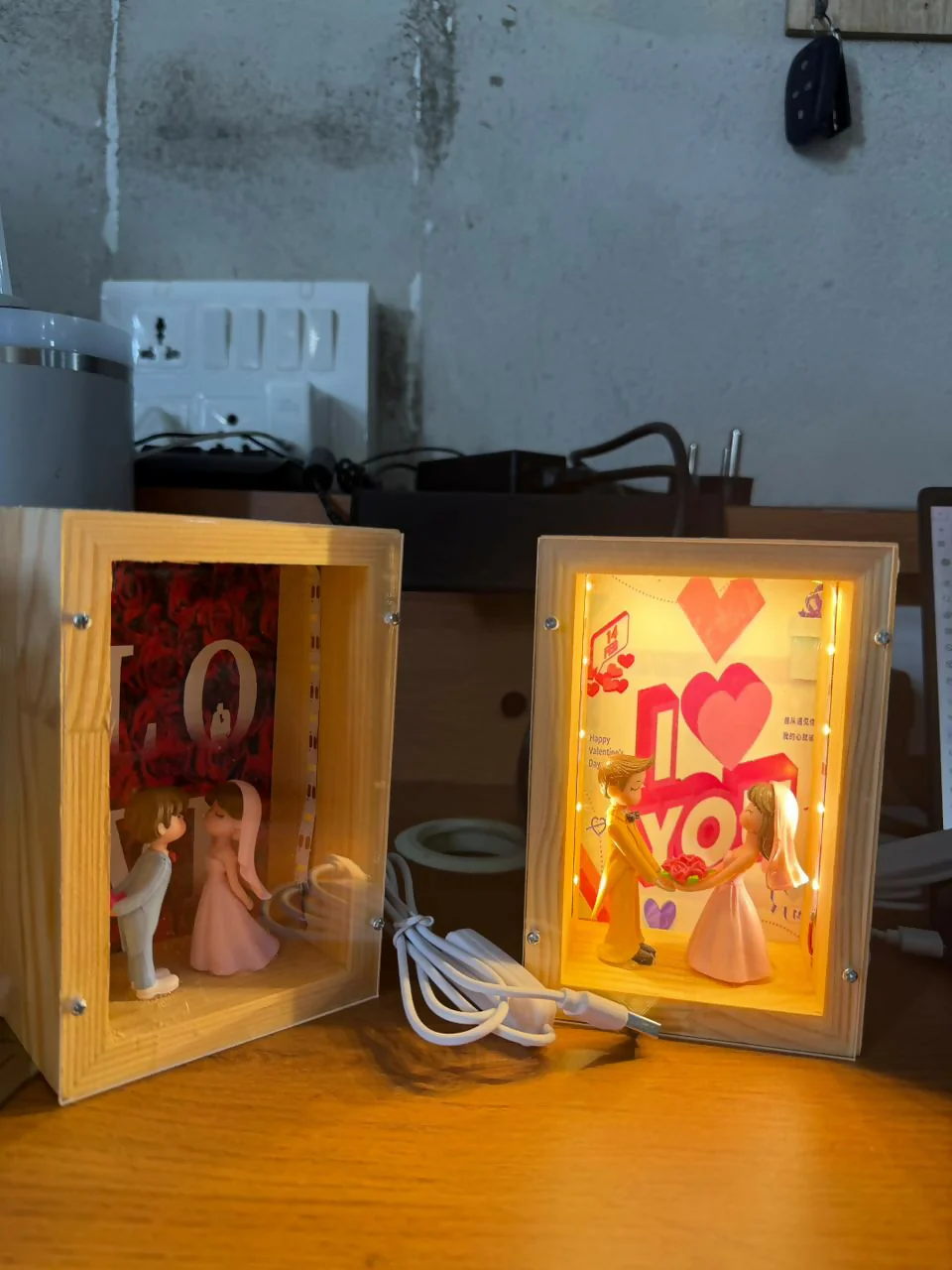 Wooden Couple Shadow Box Lamp for Bedroom, Table & Gift Decor - Image 6