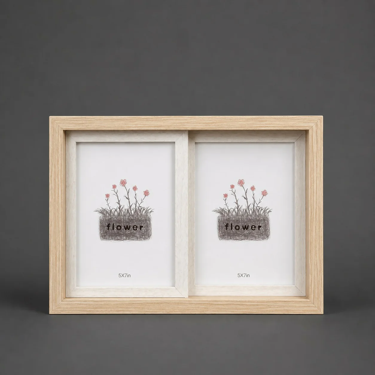 Wooden Double Photo Frame 5x7 Sliding Horizontal Display Frame - Image 2