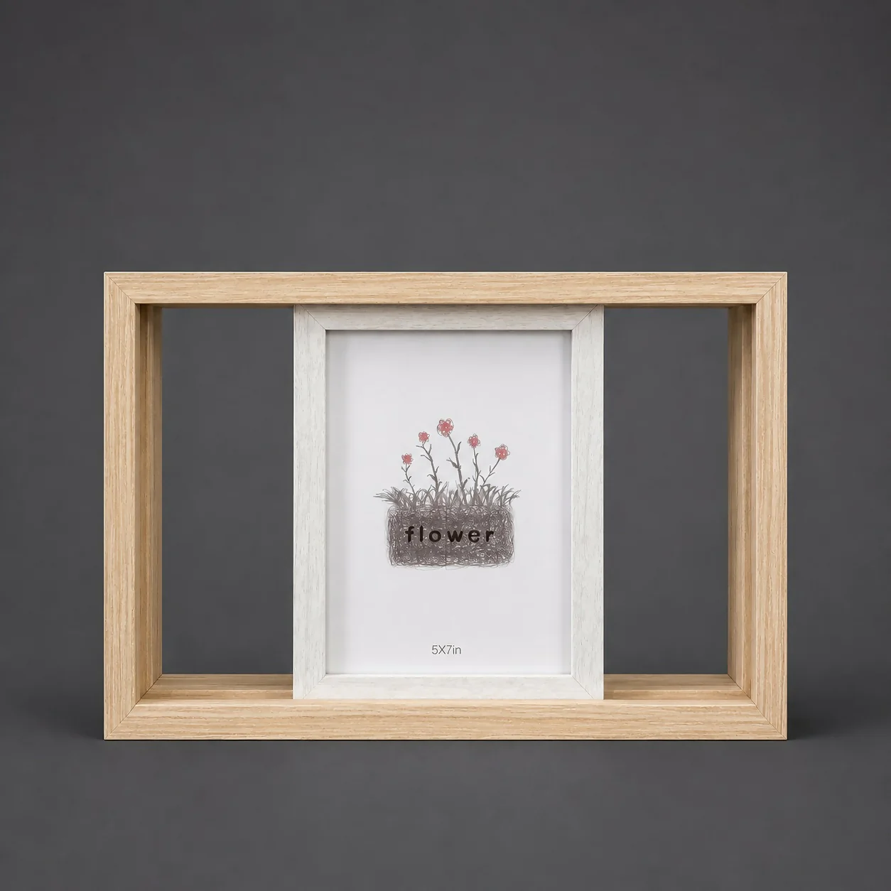 Wooden Double Photo Frame 5x7 Sliding Horizontal Display Frame - Image 3