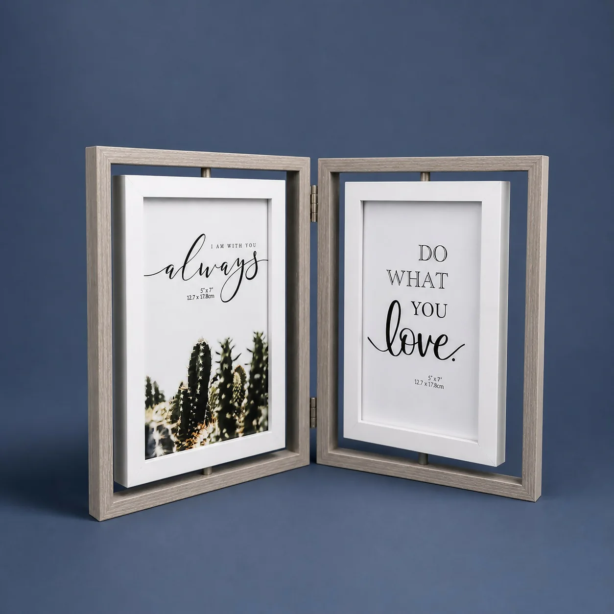 Wooden Double Photo Frame Foldable Tabletop 5x7 Picture Display - Image 3