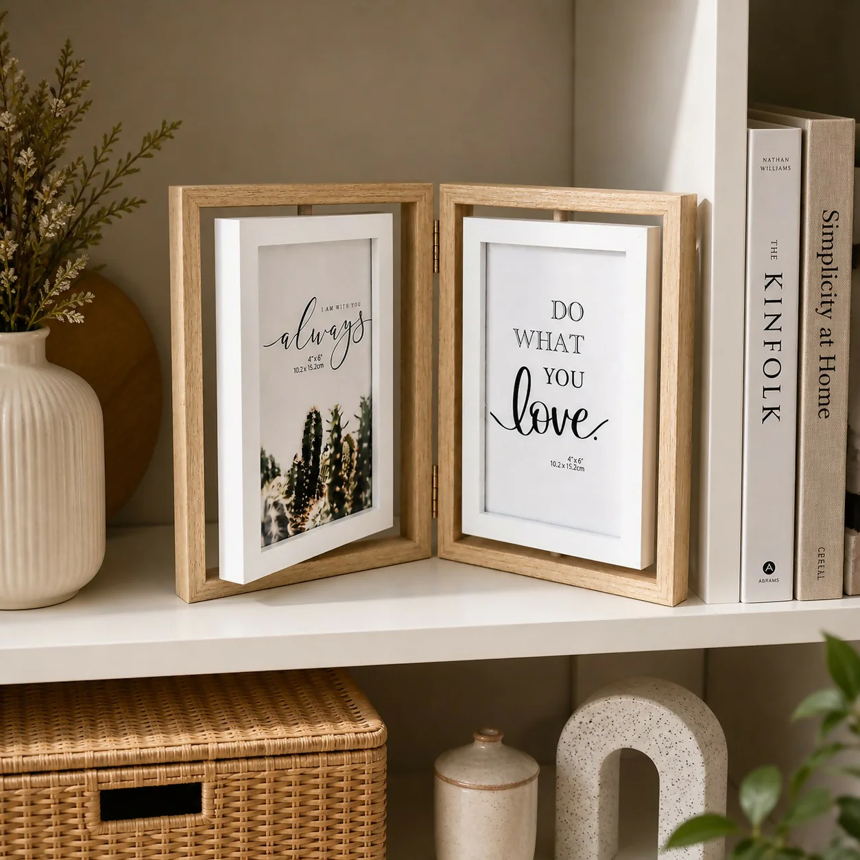 Wooden Double Photo Frame Folding Tabletop 4x6 Display Frame - Image 2