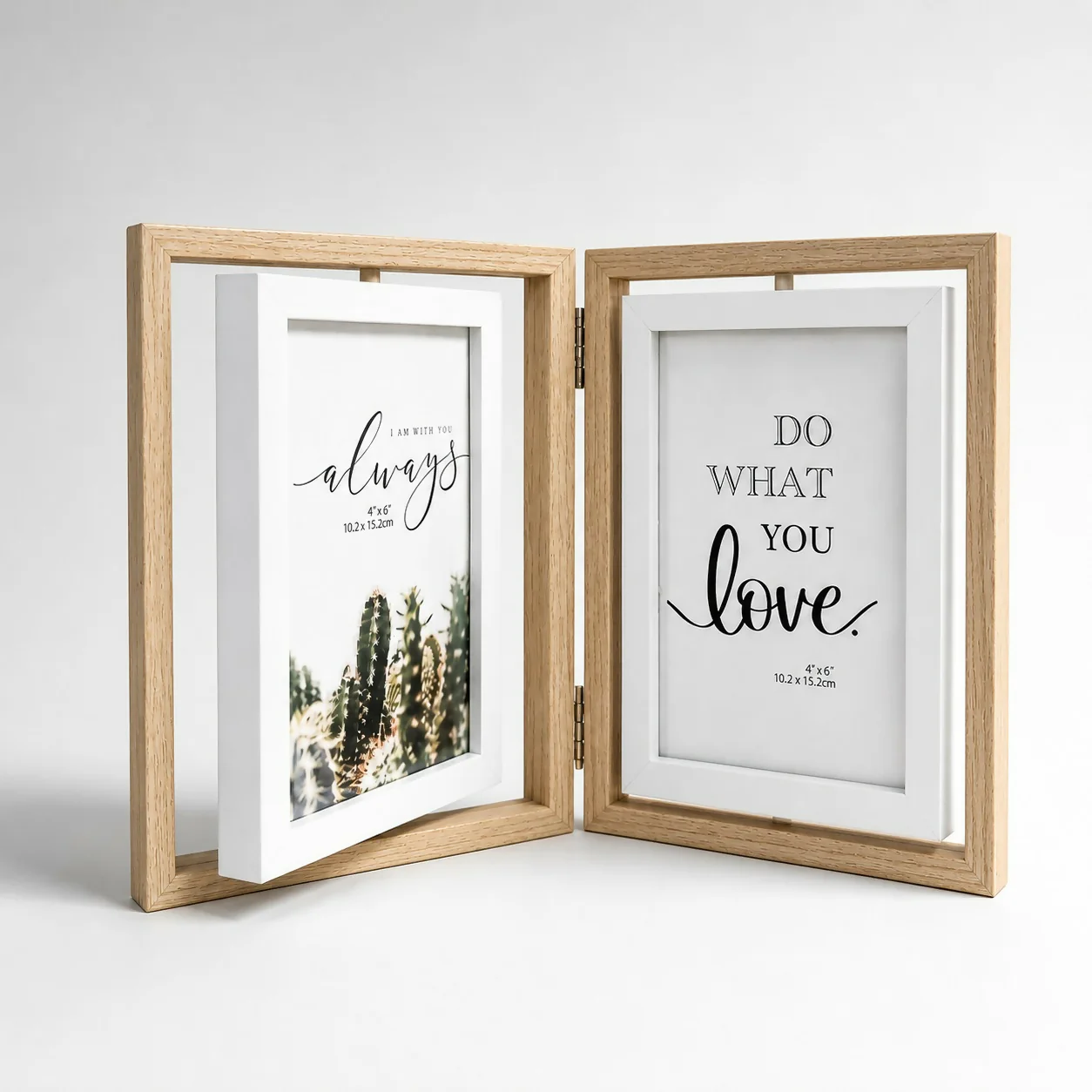 Wooden Double Photo Frame Folding Tabletop 4x6 Display Frame - Image 3