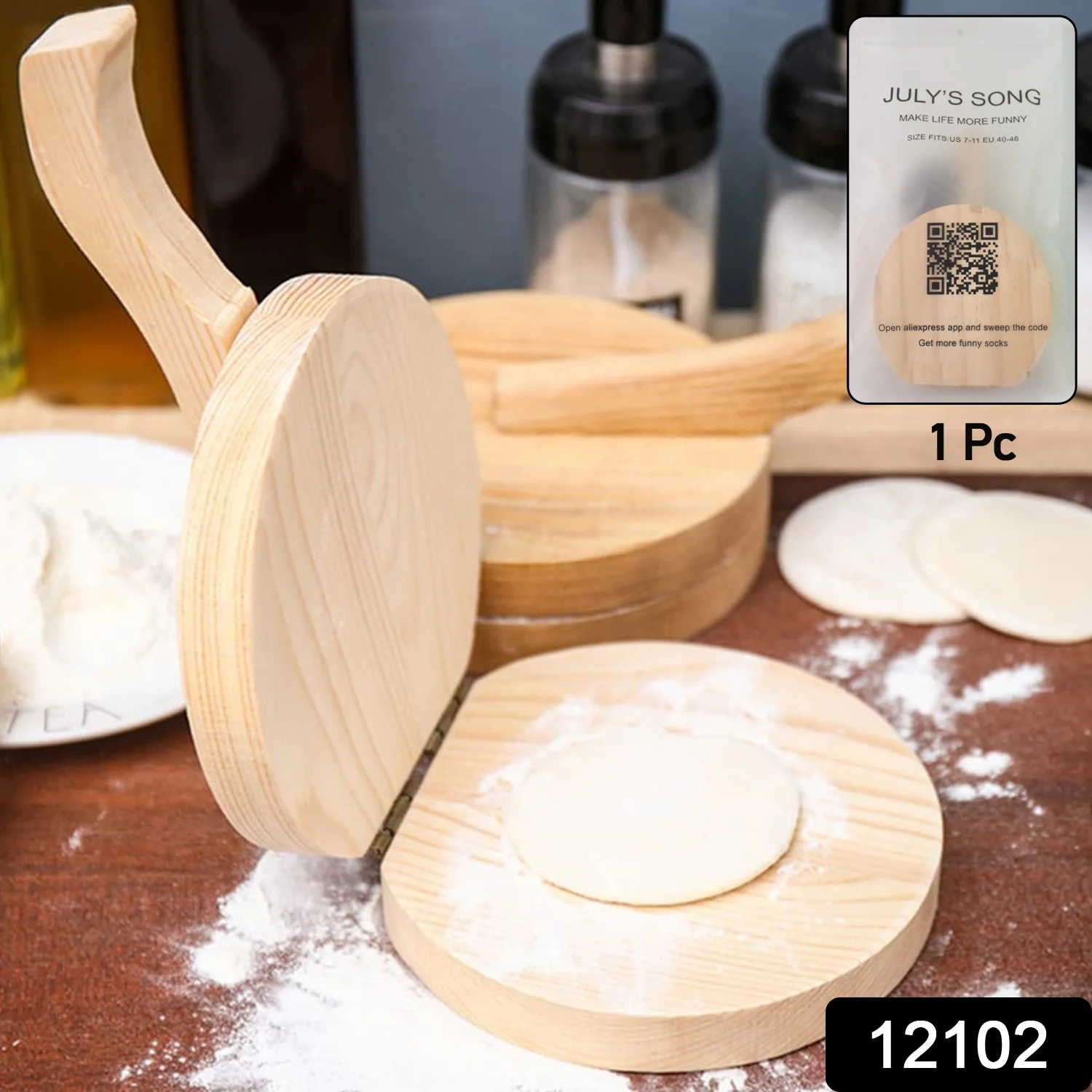 Small Wooden Dumpling Press Tool Tortilla Press Dough Dumpling (1 Pc) - Image 2