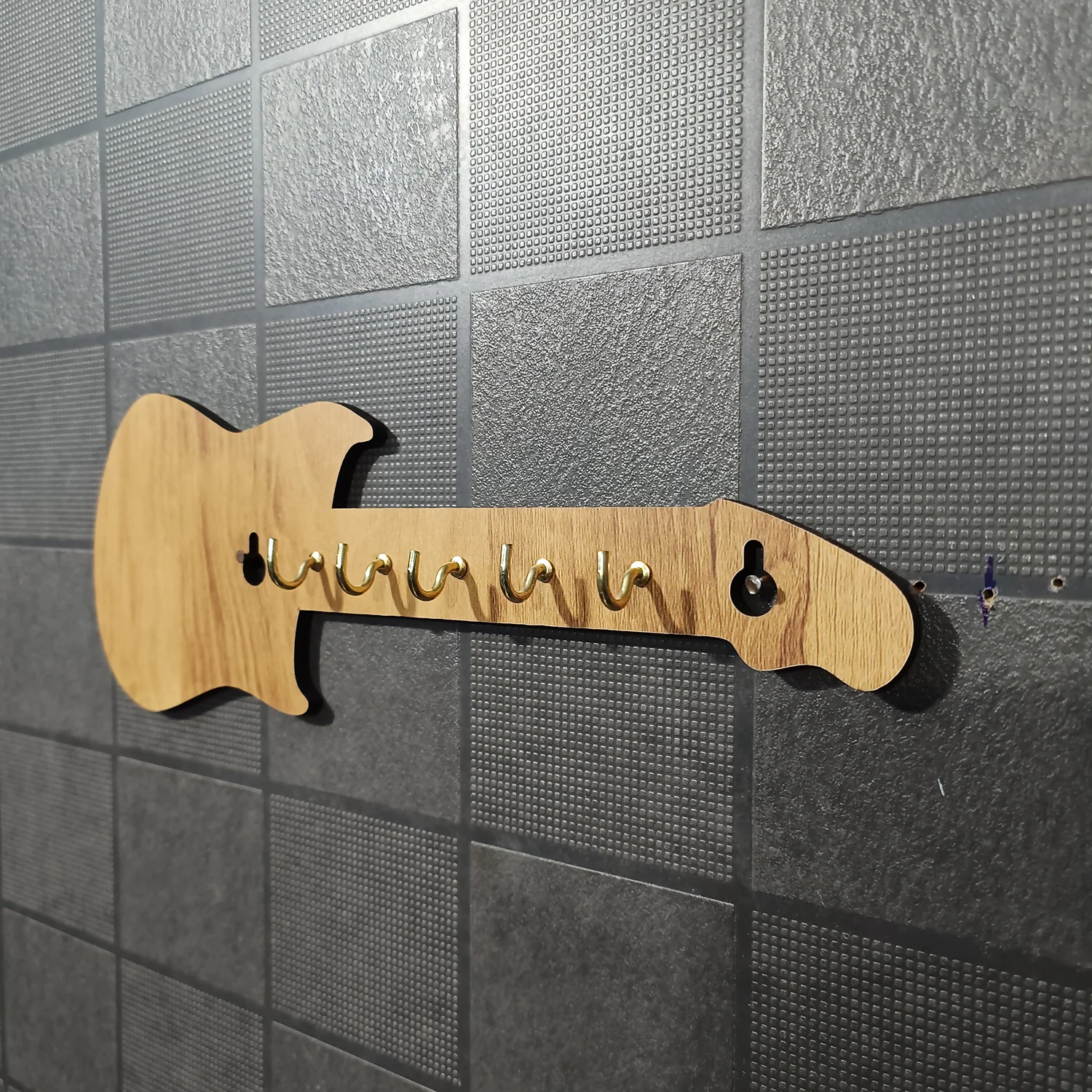 Wooden Guitar Shape Key Holder for Wall | Decorative Wooden Key Rack for Home, Office, Studio Entrance Décor - Image 2