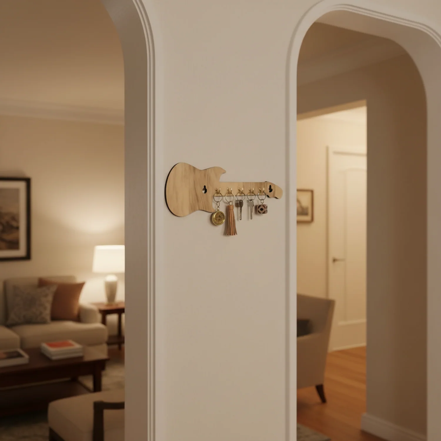 Wooden Guitar Shape Key Holder for Wall | Decorative Wooden Key Rack for Home, Office, Studio Entrance Décor - Image 4