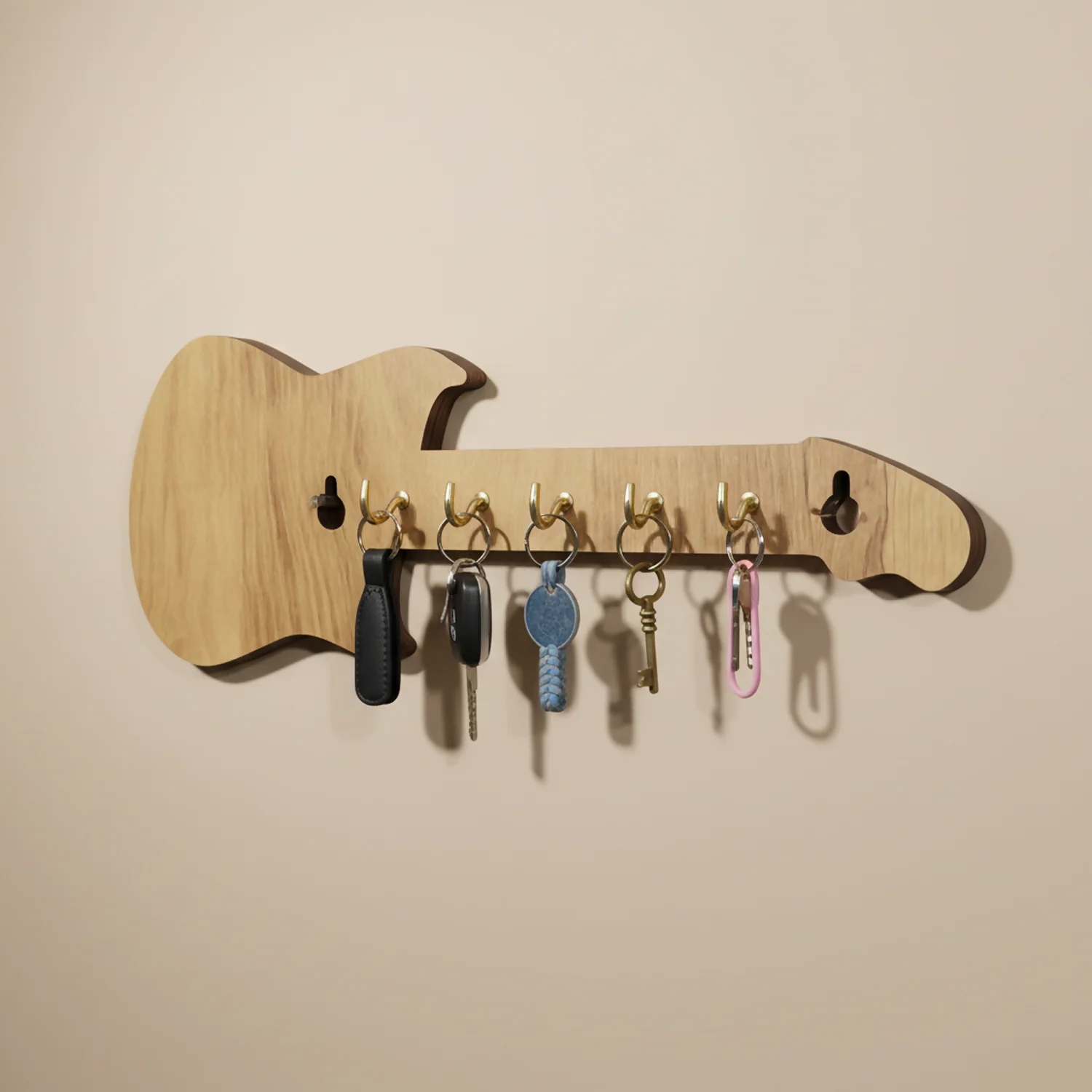 Wooden Guitar Shape Key Holder for Wall | Decorative Wooden Key Rack for Home, Office, Studio Entrance Décor - Image 6