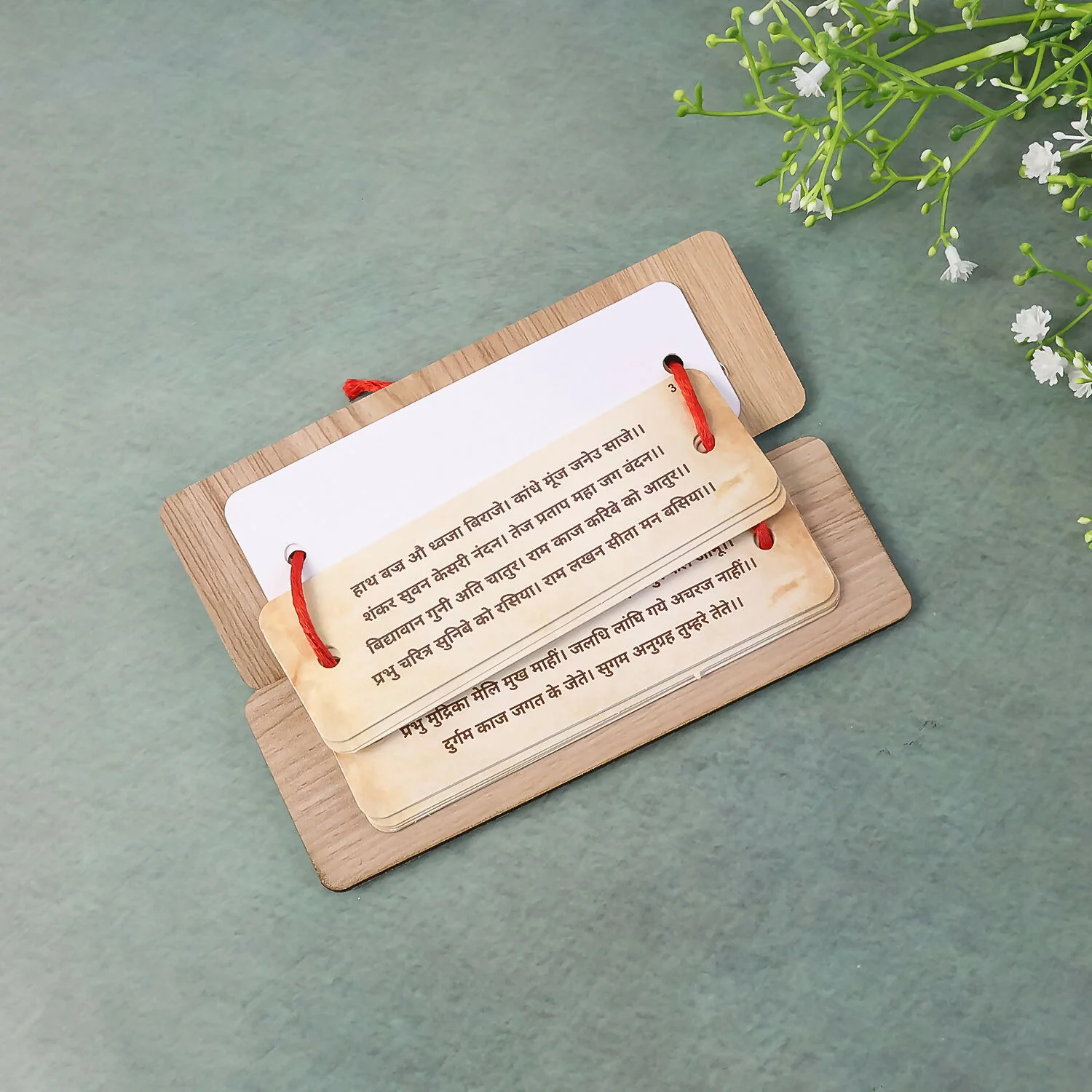 Wooden Hanuman Chalisa Flip Book with Stand, 6 × 2 Inch for Home Mandir & Prayer - Image 2