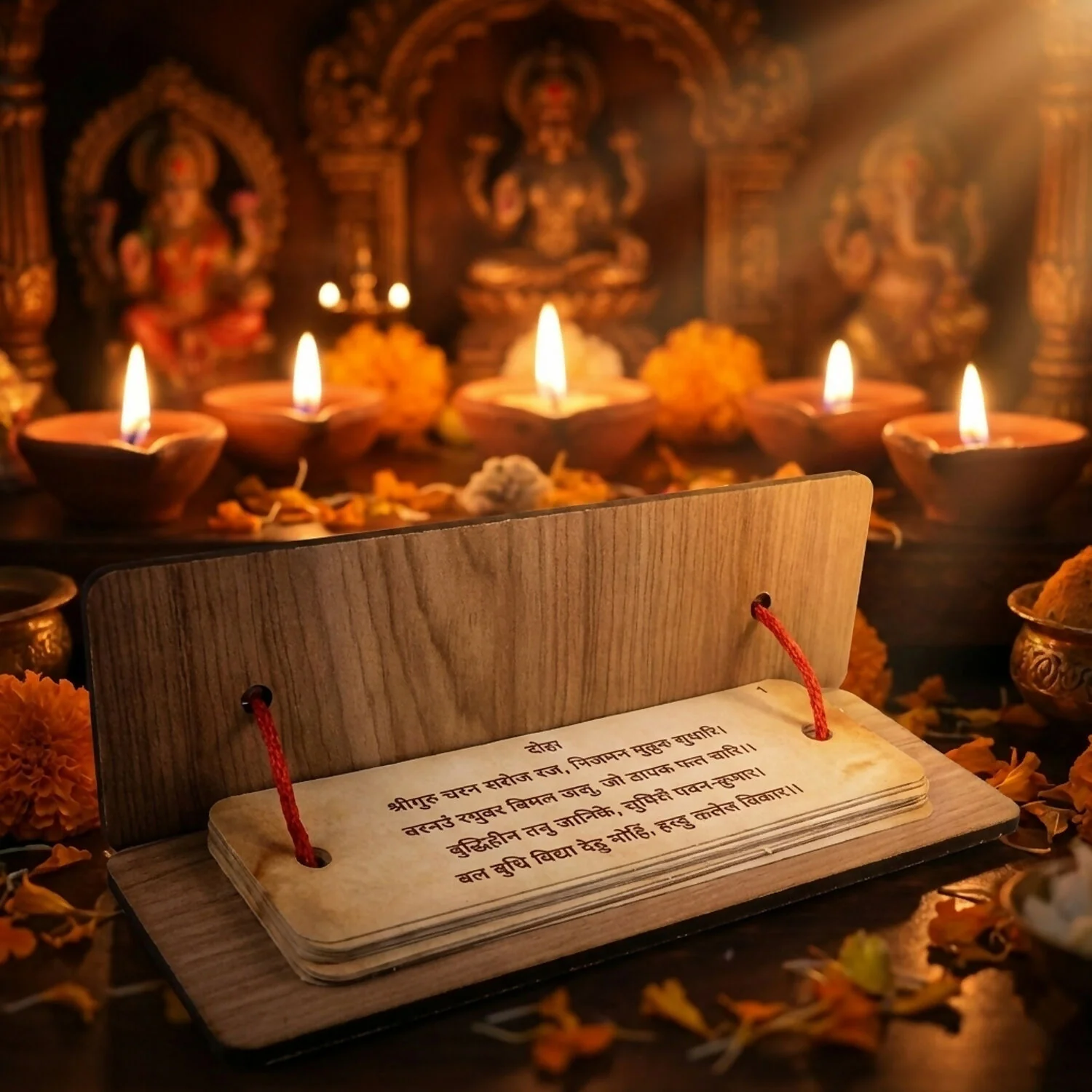 Wooden Hanuman Chalisa Flip Book with Stand, 6 × 2 Inch for Home Mandir & Prayer - Image 3