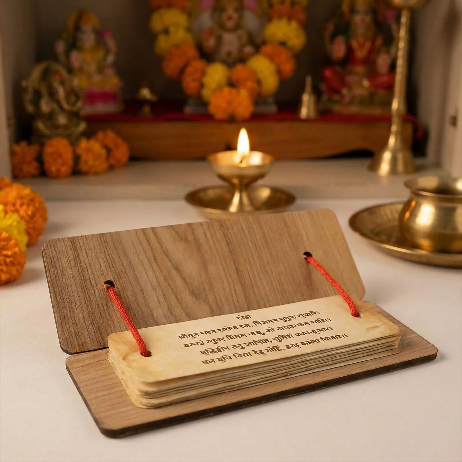 Wooden Hanuman Chalisa Flip Book with Stand, 6 × 2 Inch for Home Mandir & Prayer - Image 4