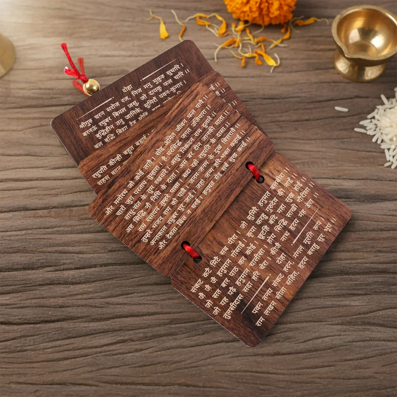 Wooden Hanuman Chalisa Prayer Book, Engraved Hindu Devotional Scripture for Home Temple - Image 3