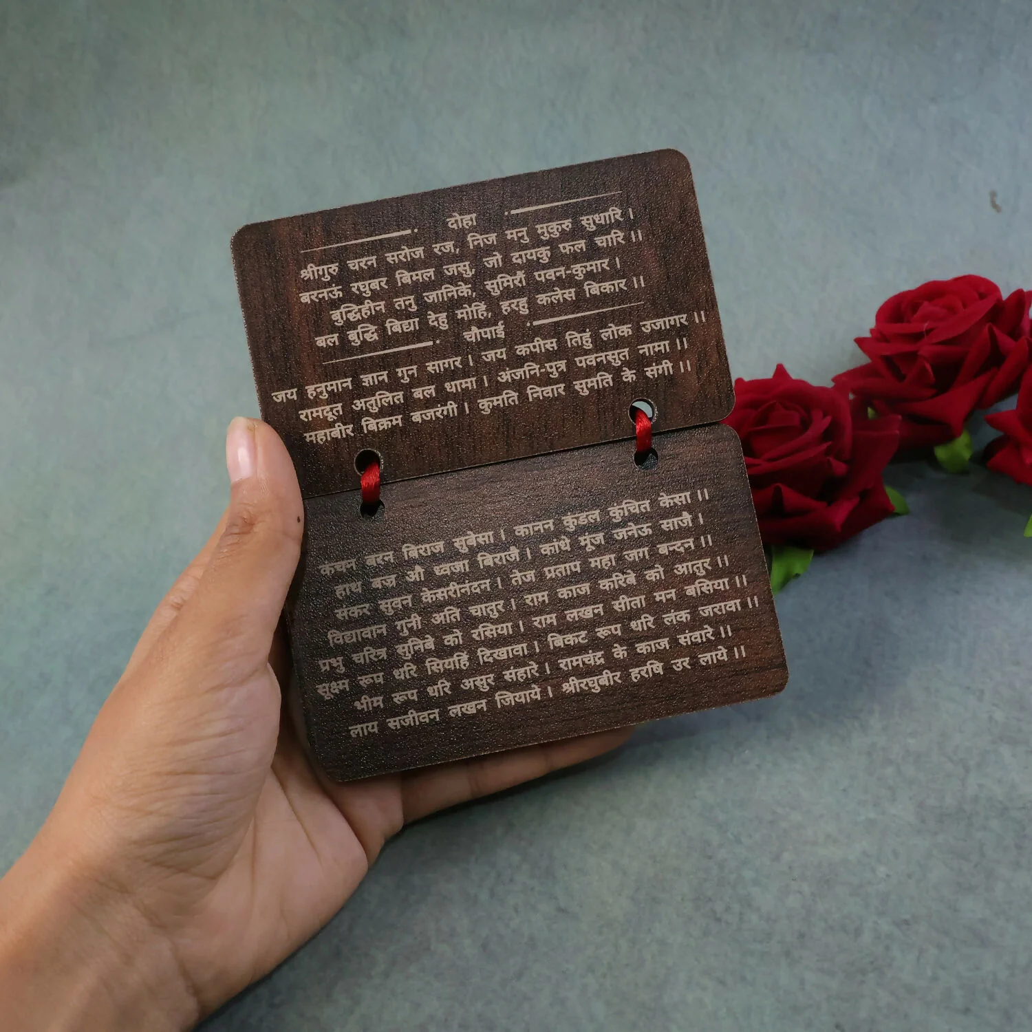 Wooden Hanuman Chalisa Prayer Book, Engraved Hindu Devotional Scripture for Home Temple - Image 5