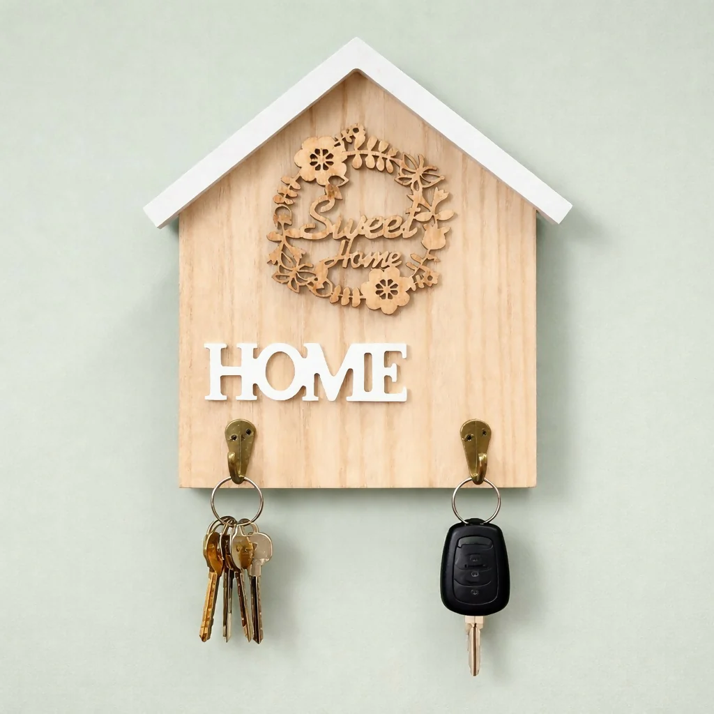 Wooden Home Key Holder Wall Mount with 2 Hooks Organizer - Image 3