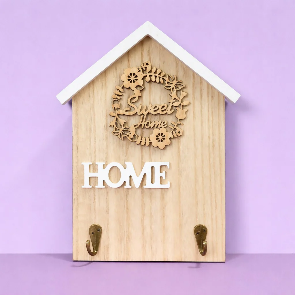Wooden Home Key Holder Wall Mount with 2 Hooks Organizer - Image 4
