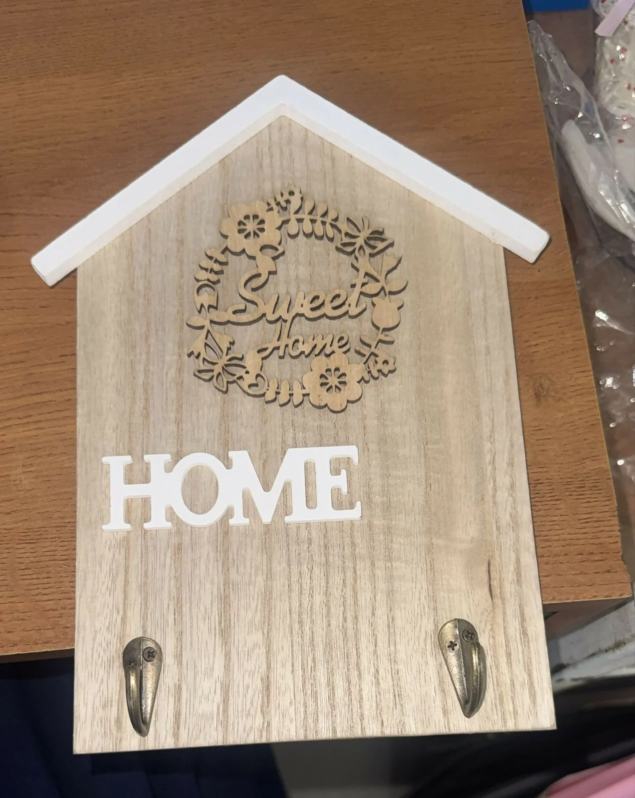 Wooden Home Key Holder Wall Mount with 2 Hooks Organizer - Image 5
