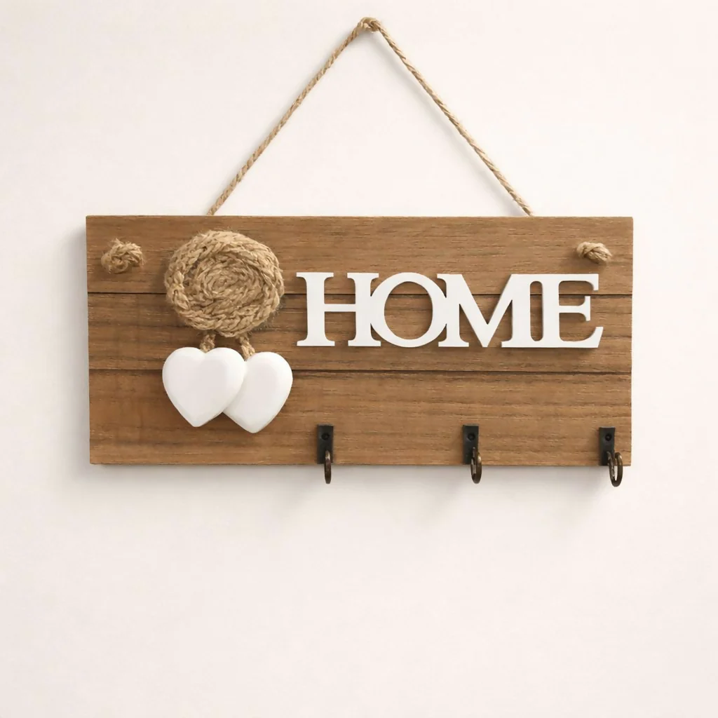 Wooden HOME Key Holder Wall Mount with 3 Hooks Organizer - Image 4