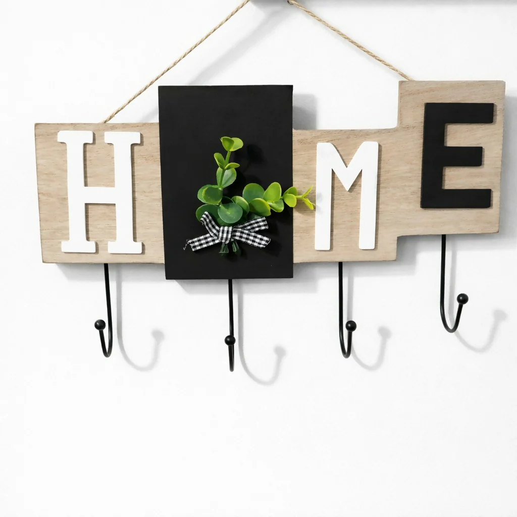 Wooden HOME Key Holder Wall Mount with Hooks for Entryway - Image 4