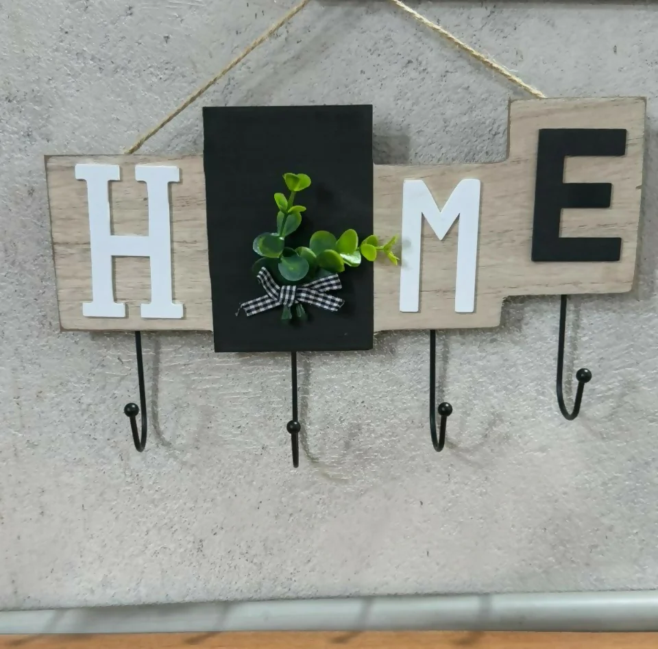 Wooden HOME Key Holder Wall Mount with Hooks for Entryway - Image 5