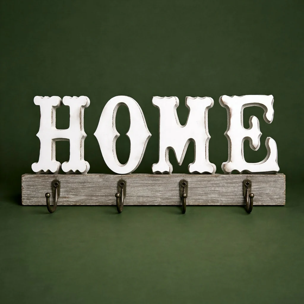 Wooden HOME Key Holder Wall Mount with Hooks for Keys Organizer - Image 4