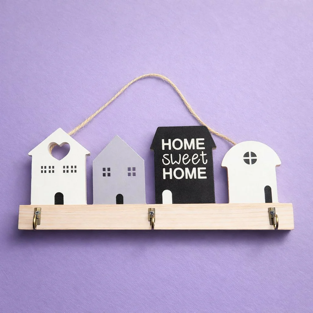 Wooden House Design Key Holder Wall Mount with 3 Hooks - Image 4