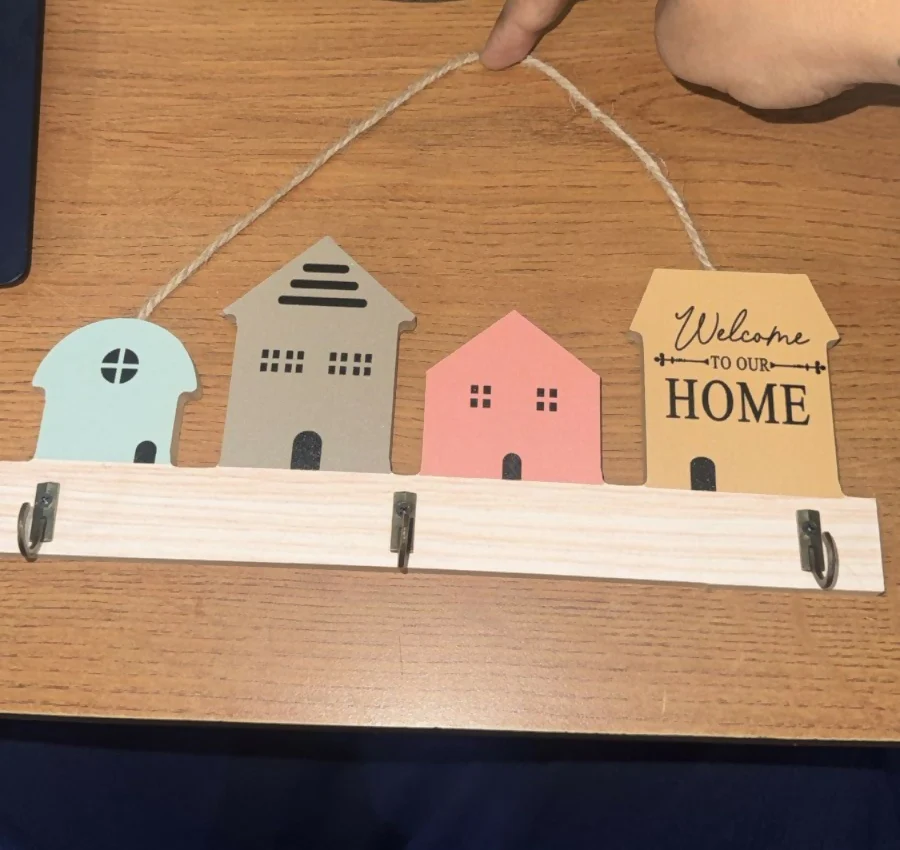 Wooden House Design Key Holder Wall Mount with 3 Hooks - Image 5