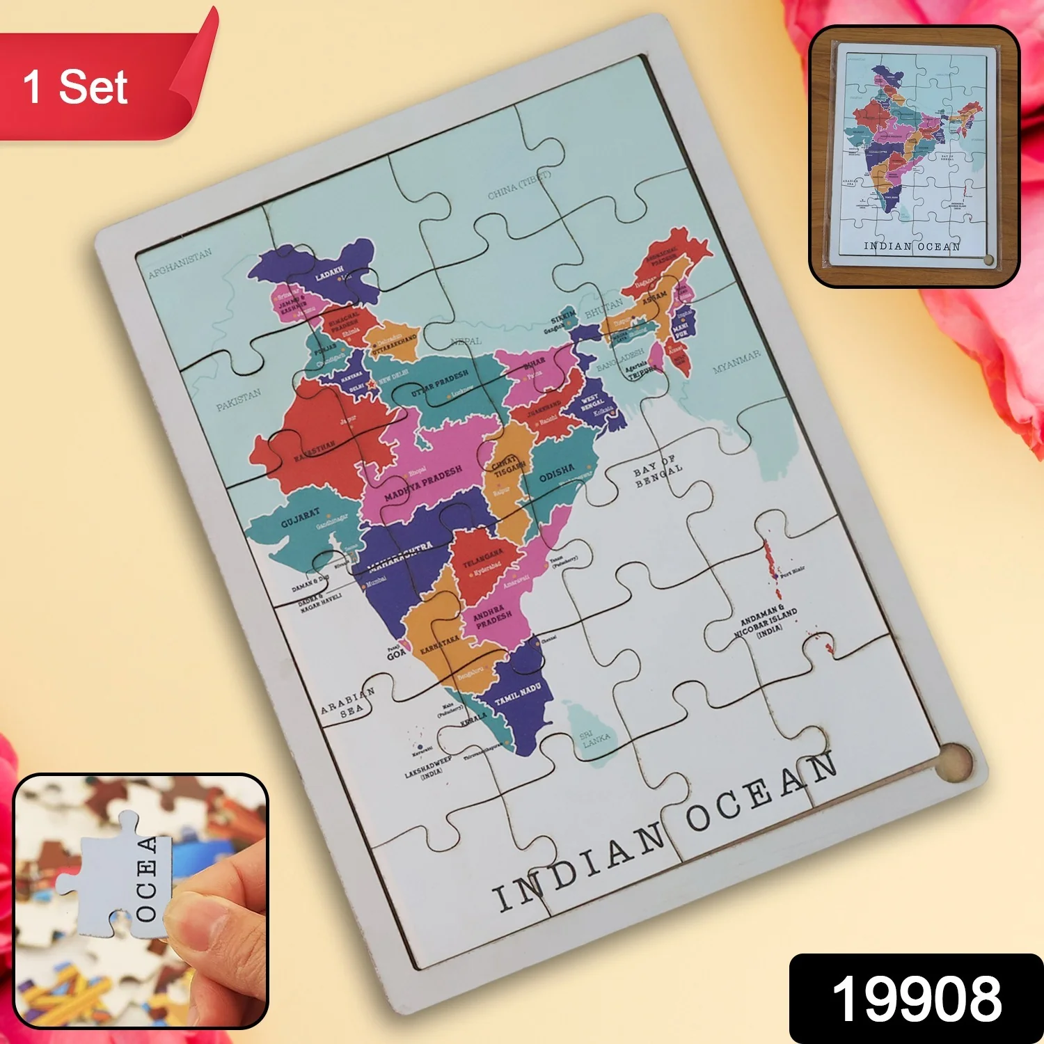 Wooden India Map Puzzle - (1 Set) - Image 2