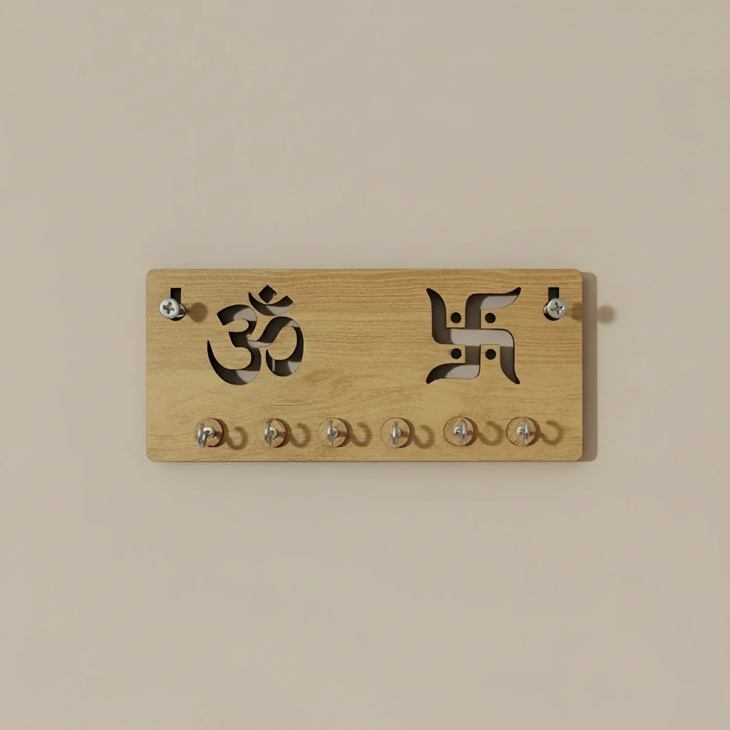 Wooden Key Holder for Wall – ॐ Om & Swastik MDF Key Organizer | Spiritual Wall Key Stand for Home Décor - Image 3