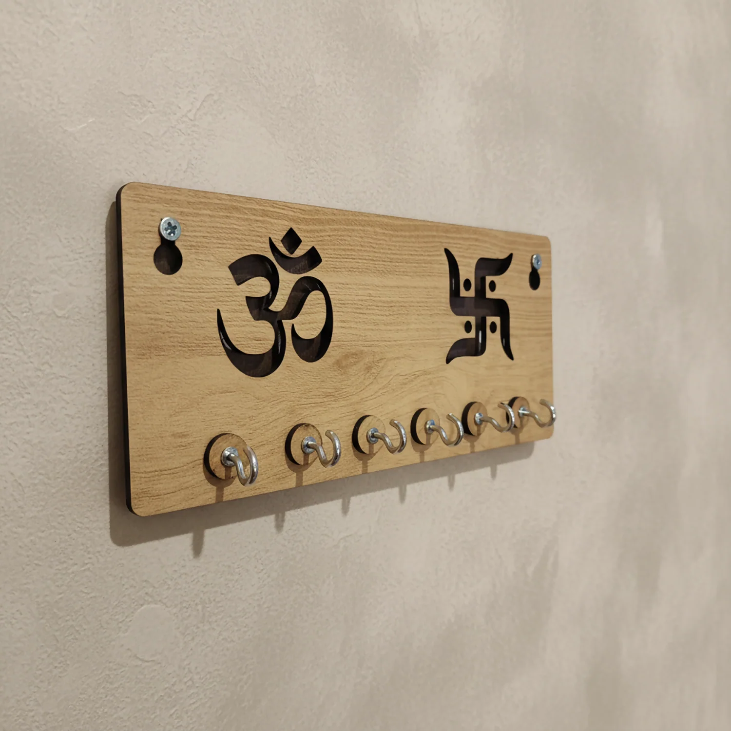 Wooden Key Holder for Wall – ॐ Om & Swastik MDF Key Organizer | Spiritual Wall Key Stand for Home Décor - Image 4