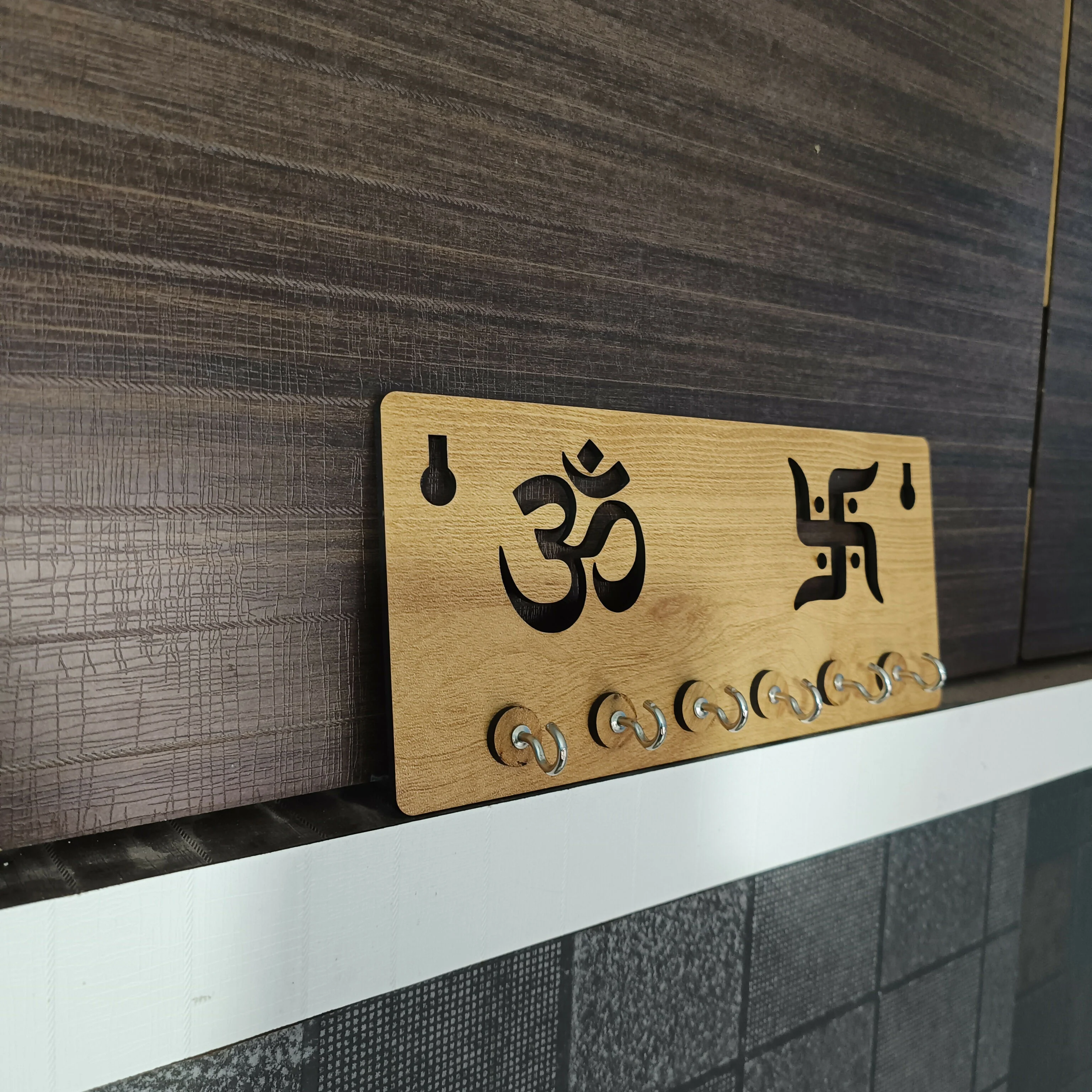 Wooden Key Holder for Wall – ॐ Om & Swastik MDF Key Organizer | Spiritual Wall Key Stand for Home Décor - Image 5