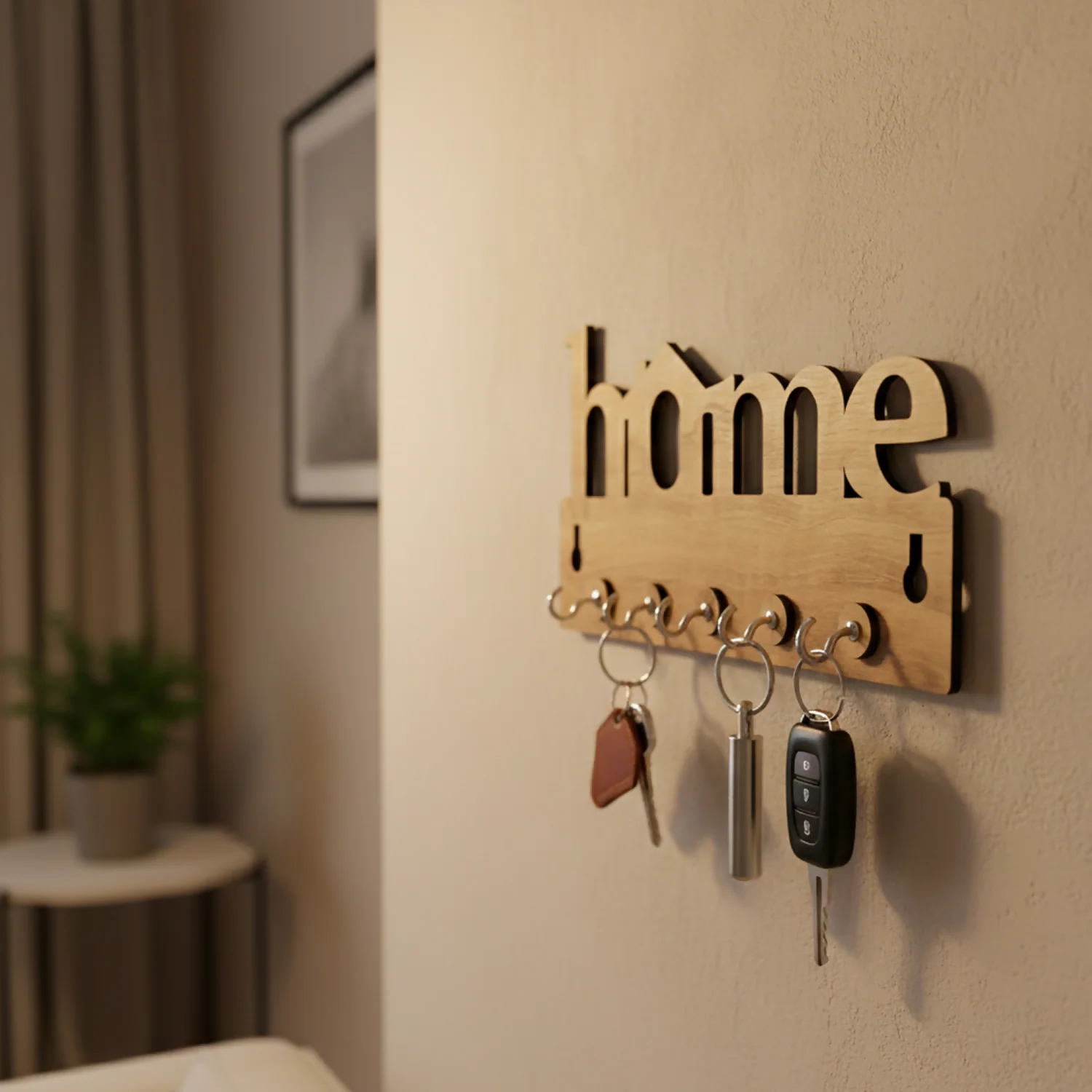 Wooden Key Holder for Wall “Home” – Handcrafted MDF Key Organizer | Decorative Wall Key Stand - Image 4